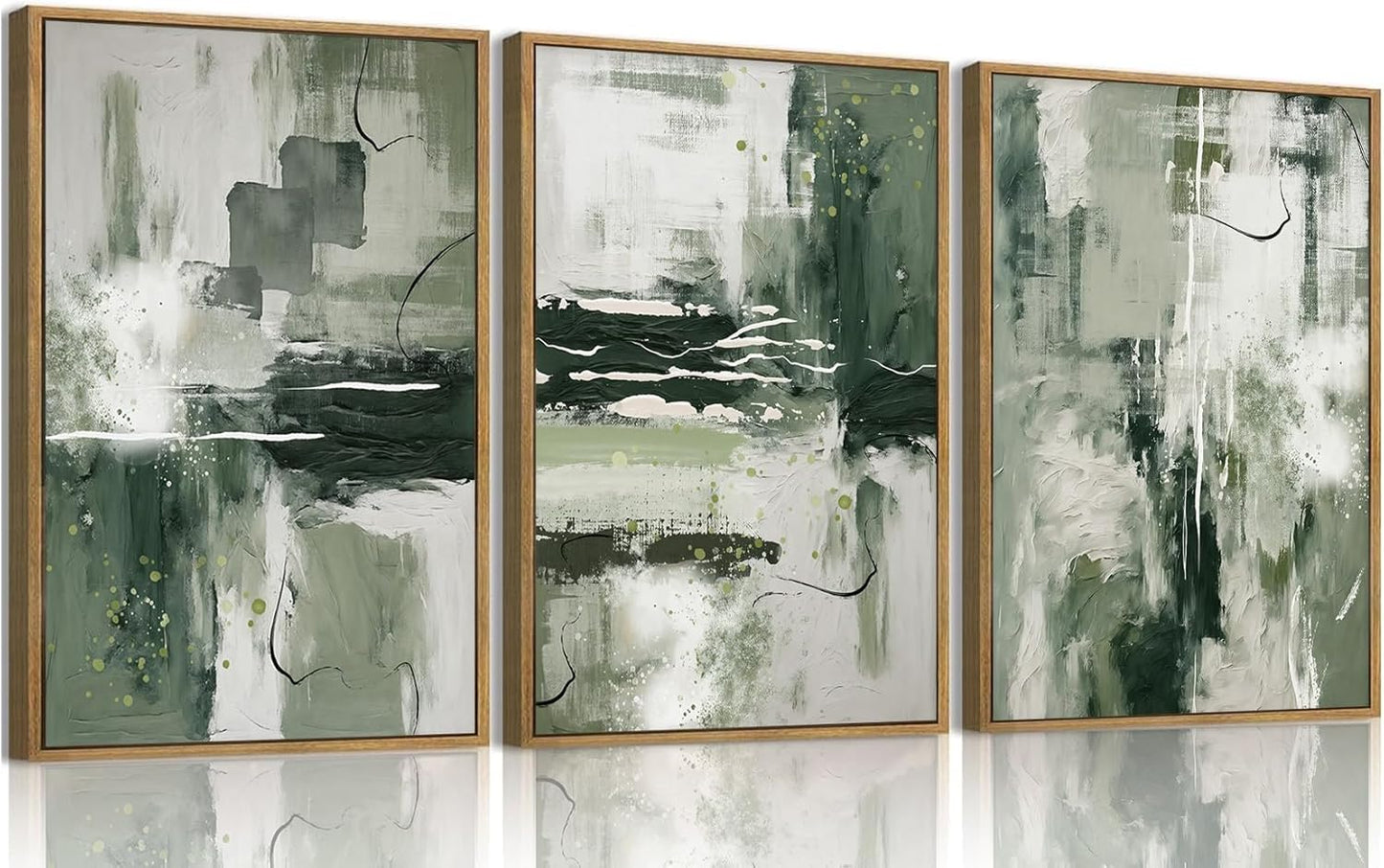 myusuar 3 Piece Large Modern Abstract Canvas Framed Wall Art For Living Room, Sage Green Minimalist Wall Art Decor Posters Prints For Bedroom Office, 16x24in