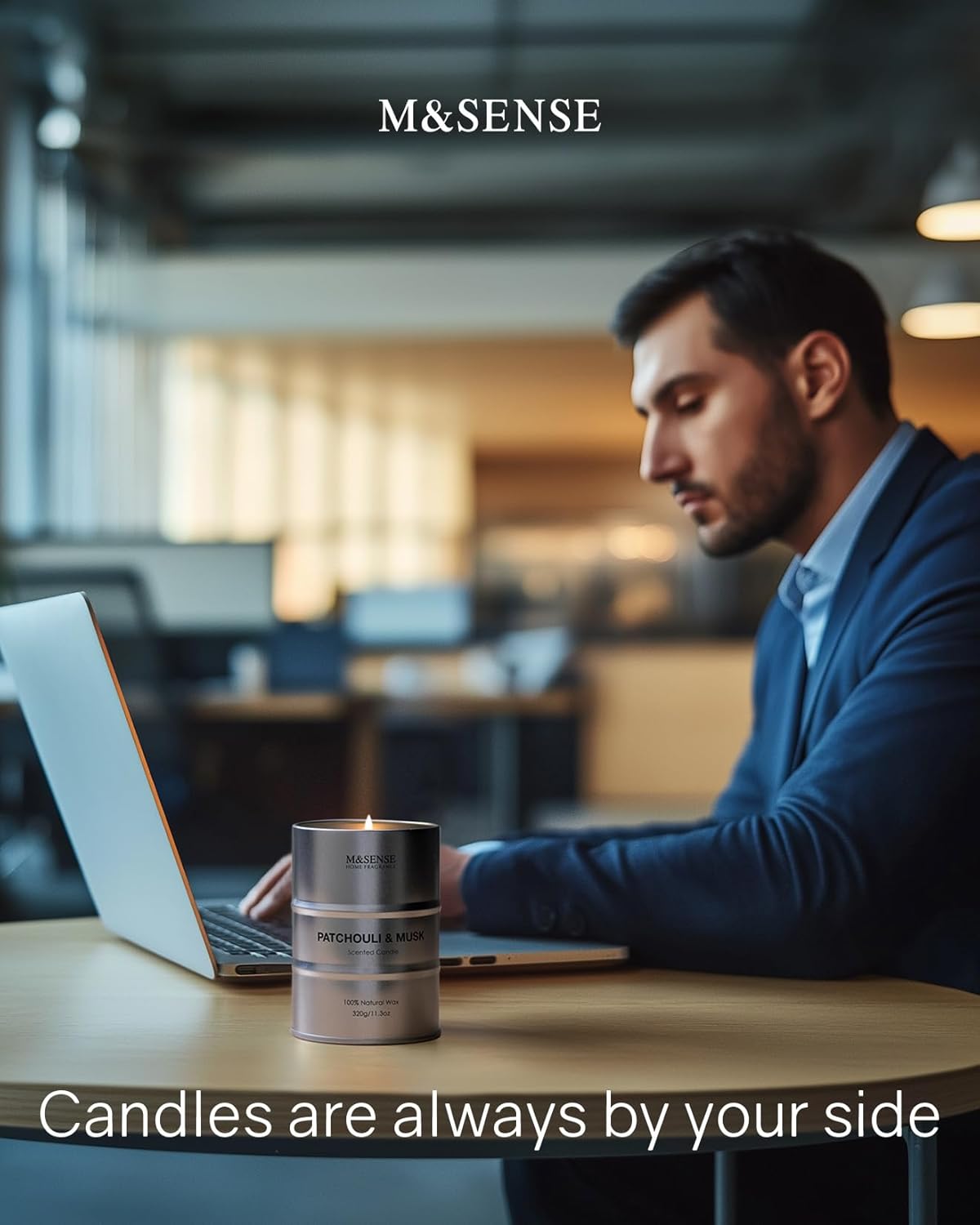 M&SENSE Scented Candle, Patchouli Musk Candle Gifts for Men, 70 Hours Slow Burning Natural Soy Candles11.3 oz, Stress Relief Luxury Aromatherapy Candles Home Decor, Valentines Day Gifts for Him