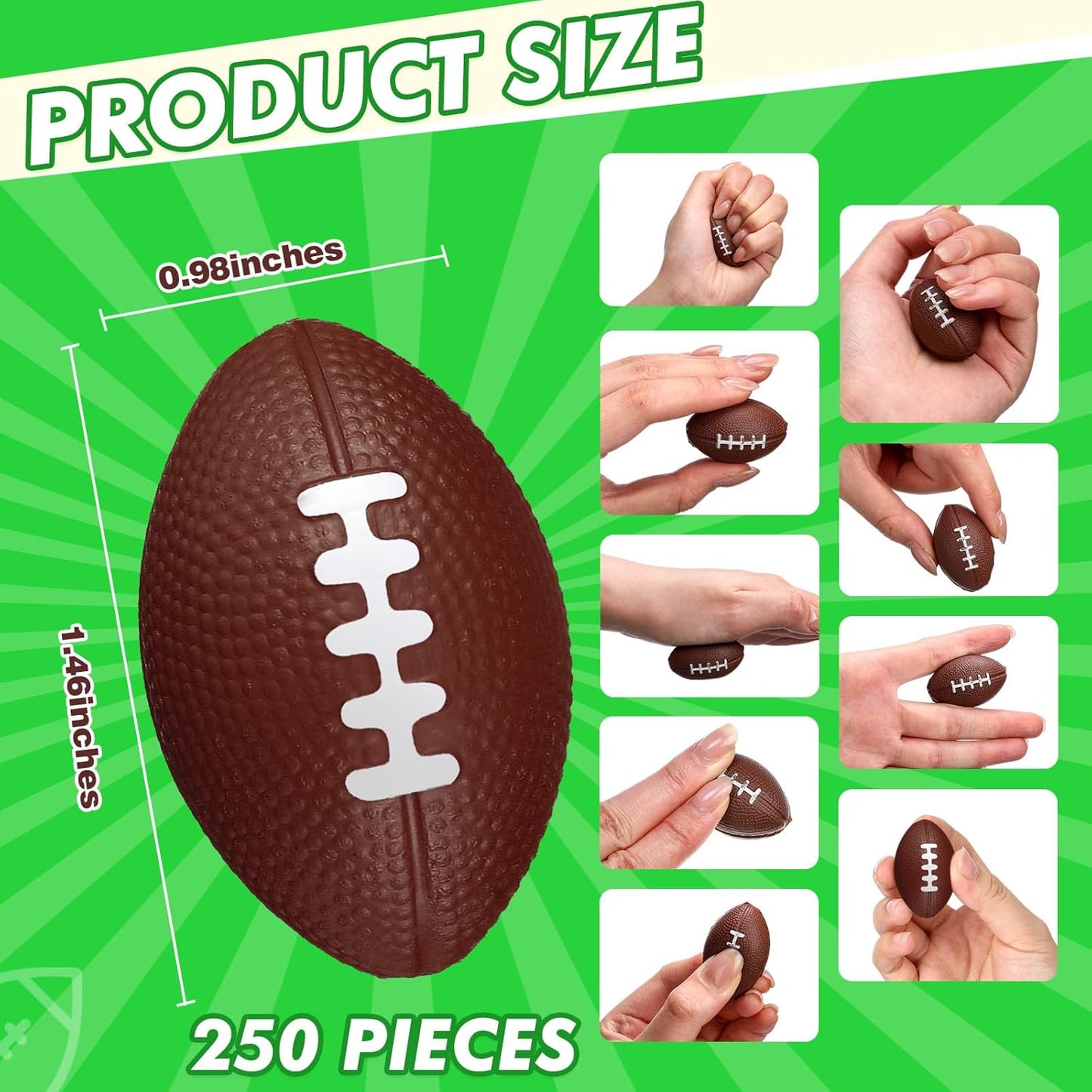 Jerify 250 Pack Mini Footballs Stress Balls Bulk 1.4 Inch Small Soft Foam Sports Balls Fidget Toys for Adults Goodie Bag Stuffers for Birthday Sports Carnival Party Favors(Dark Brown,1.46 x 0.98 Inch)