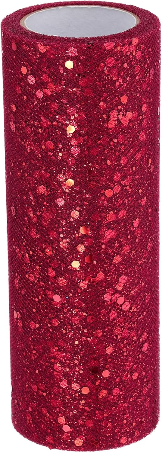 PATIKIL Tulle Fabric Rolls, 6 Inch by 10 Yards Fabric Spool Tulle Sparkling Ribbon Netting Sequin for DIY Tutu Skirts Crafts Wedding Party Decorations, Burgundy