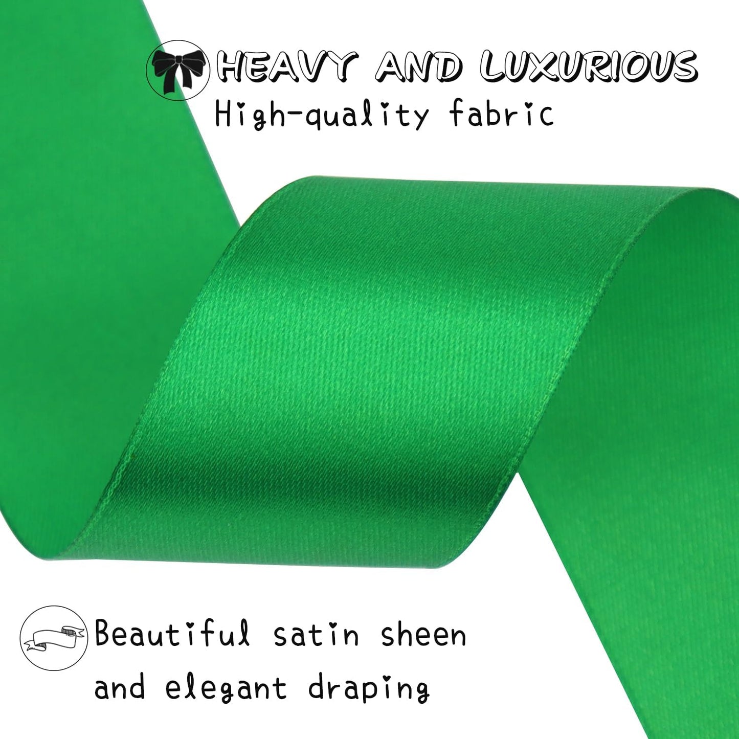 Green Solid Satin Ribbon 1-1/2 Inch 50 Yards Solid Polyester Fabric Ribbon for Gift Wrapping Wedding Christmas Baby Shower Birthday Party Decoration Handmade Immortal Flower Craft