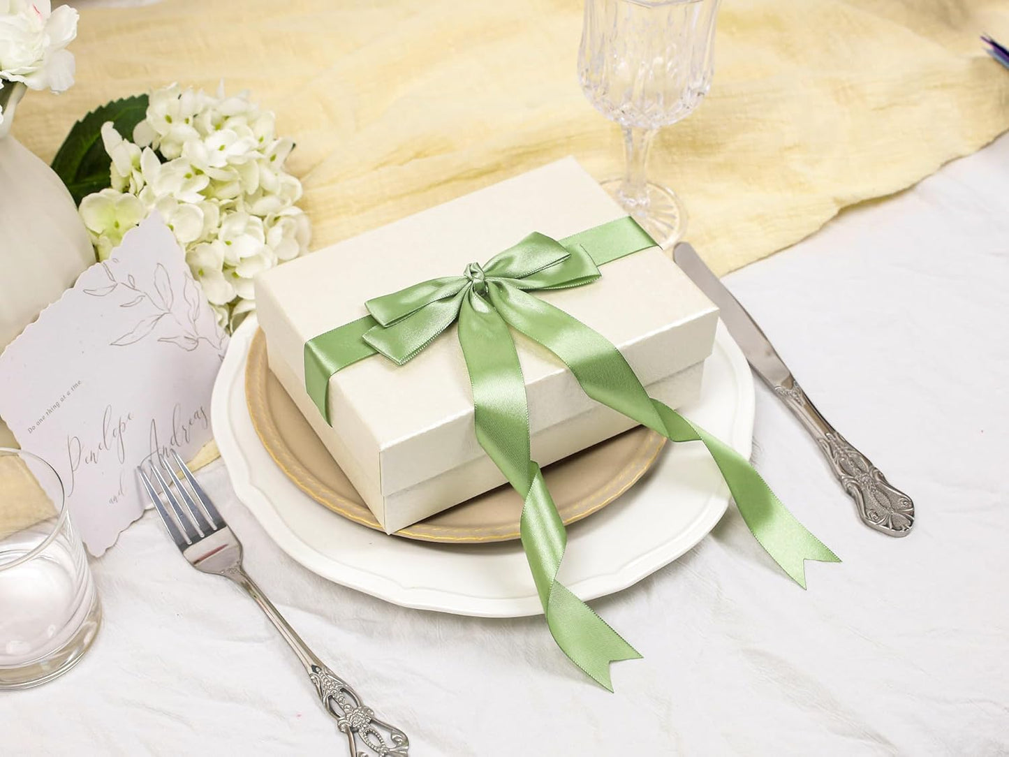 Sage Green Satin Ribbon 1 inch X Continuous 25 Yards, Single Face Polyester Ribbon Perfect for Gift Wrapping, Flower Bouquet, Wedding Decor, Crafts, Bow Making, Sewing and More