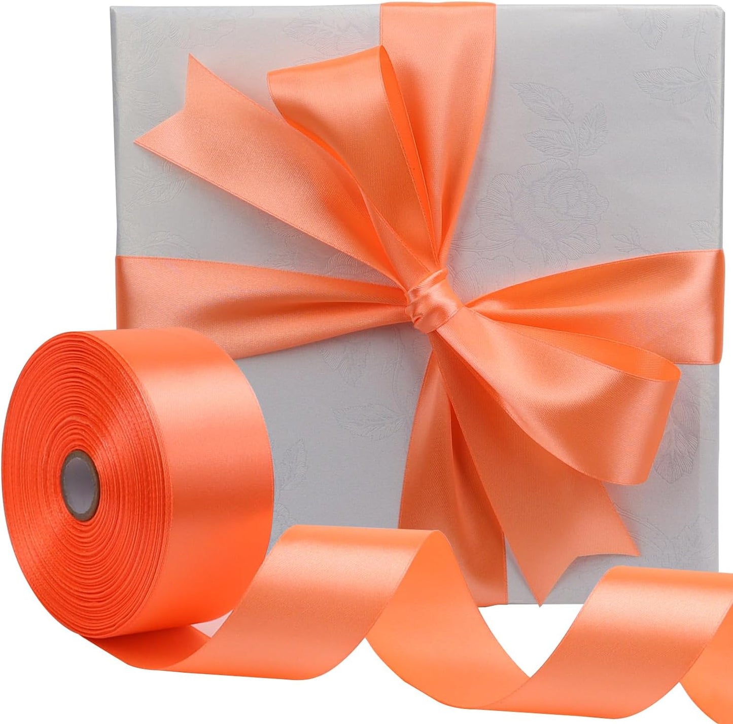 Orange Solid Satin Ribbon 1-1/2 Inch 50 Yards Solid Polyester Fabric Ribbon for Gift Wrapping Wedding Christmas Baby Shower Birthday Party Decoration Handmade Immortal Flower Craft