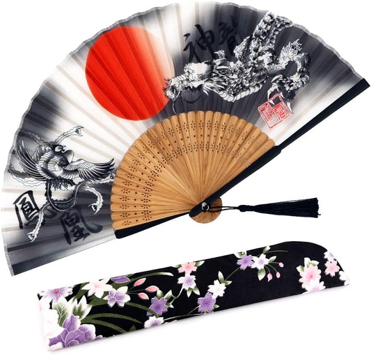 Amajiji Folding Hand Fan for Women, Chinese Japanese Vintage Style Bamboo Silk Hand Held Folding Fans for Party Wedding Dancing Decoration Gift Performance (AM-07)