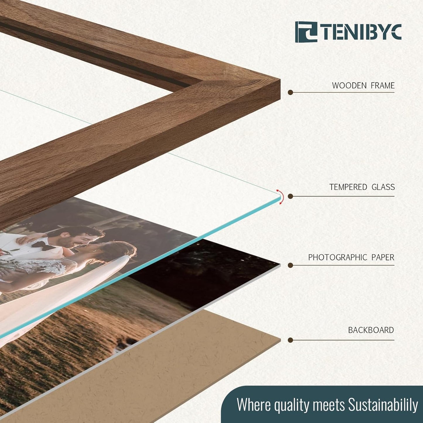 12x16 Frame 4 Pack - Brown Walnut, Natural Woodgrain, HD Tempered Glass, Picture Frame for Wall