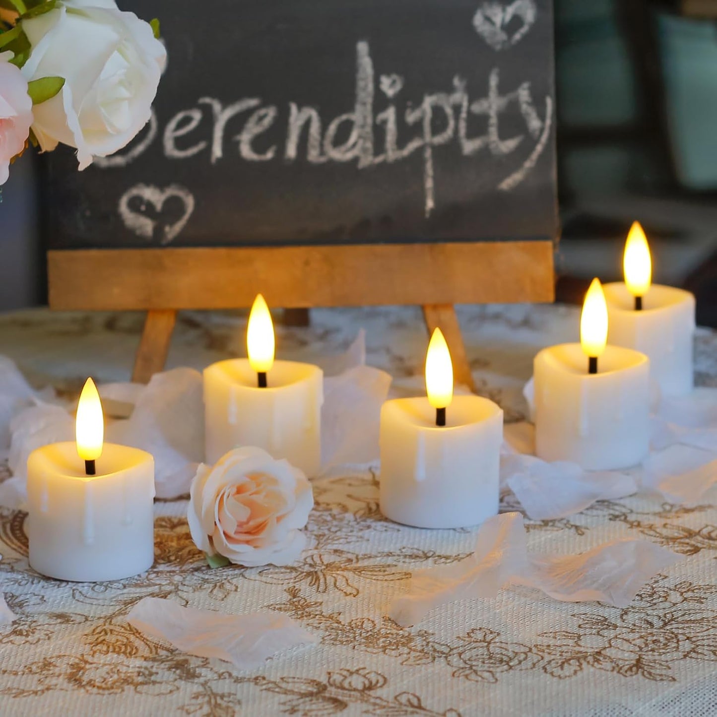 Rechargeable Flameless 1.6" x2.5" Tea Light Candles with Remote & Type-C Charging Cable, Timer LED Flickering White Plastic 6pcs Mini Dripping Wax Votive Tealight Candles