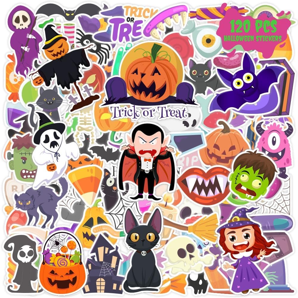 120 Pcs Halloween Stickers, Halloween Stickers for Kids, Kids Halloween Party Favors Classroom Crafts, Decorations, Gifts, Halloween Party Supplies