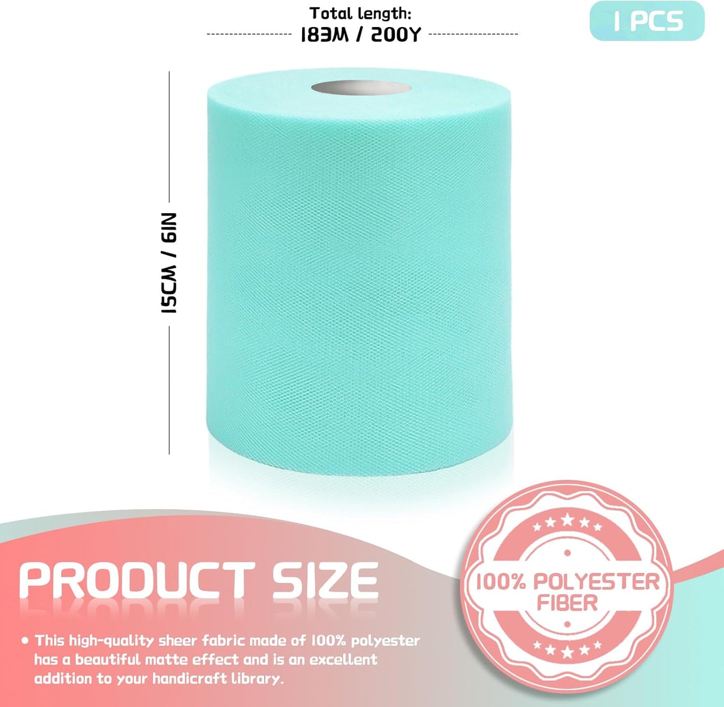 6" x 200 Yards Aqua Blue Tulle Fabric Rolls, Blue Spool Tulle Ribbon for DIY Tutu Skirt Wedding Decoration Baby Shower Birthday Party Backdrop Christmas Gift Wrapping Bow Craft Supplies