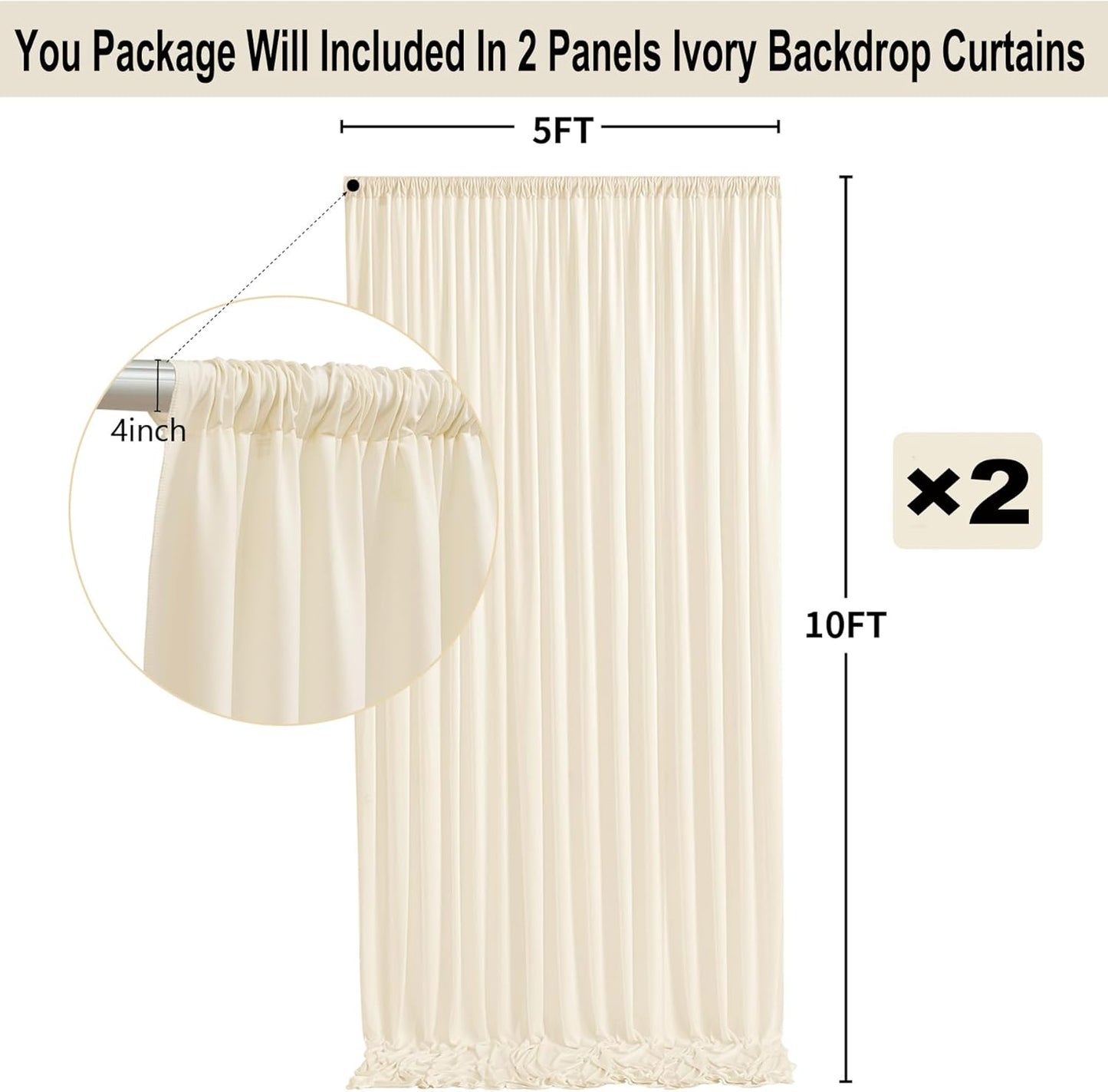 10ft x 10ft Thick Ivory Backdrop Curtains for Parties, 2 Panels 5ft x 10ft Non See Through Ivory Polyester Wedding Drapes Photo Backdrop for Birthday Party Graudation Photography Home Decor
