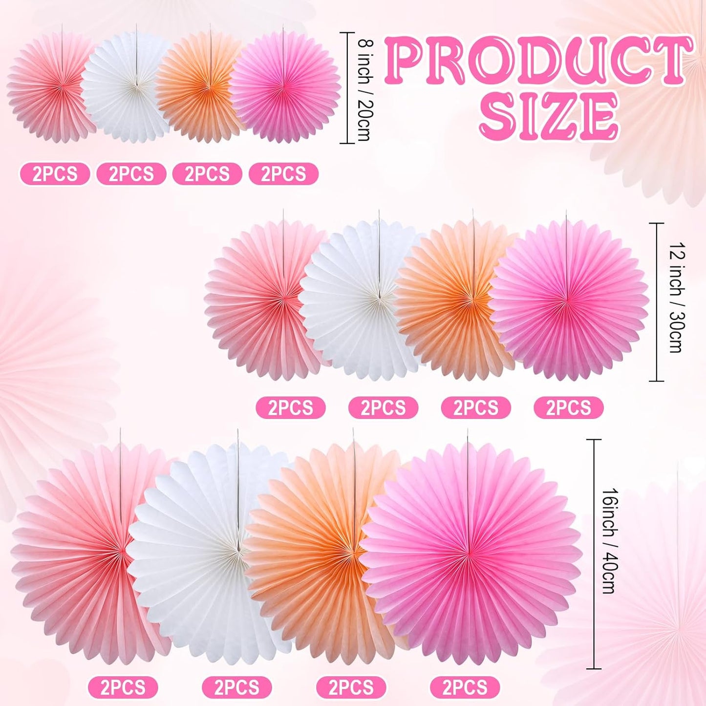 MotiMind 24 Pcs Hot Pink Paper Fans Pink Peach Party Decorations Classroom Decor Wall Background Ceiling Hanging Decoration for Birthday Wedding Baby Bridal Shower Engagement Party Decor