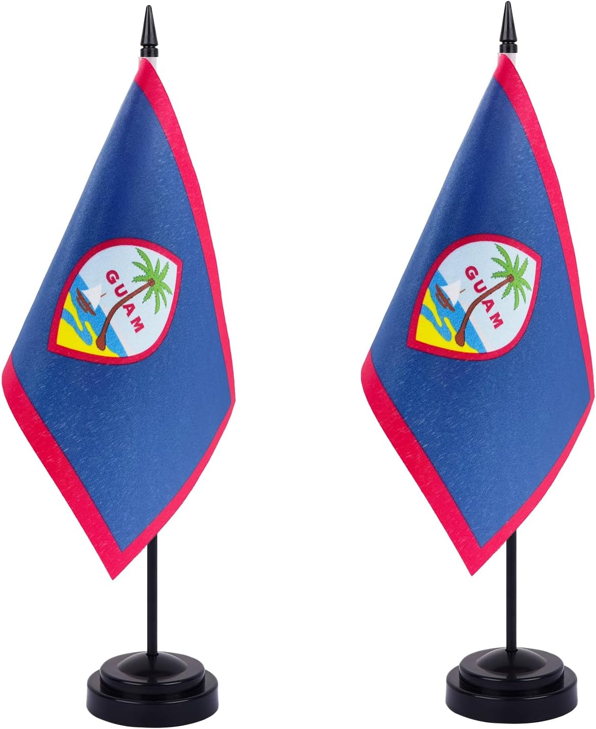 WXTWK 2 Pack Guam Flag - Mini Small Guam Table Office Flags with Black 11.8" Solid Pole Stand Base Classroom Meeting Desktop Decorations