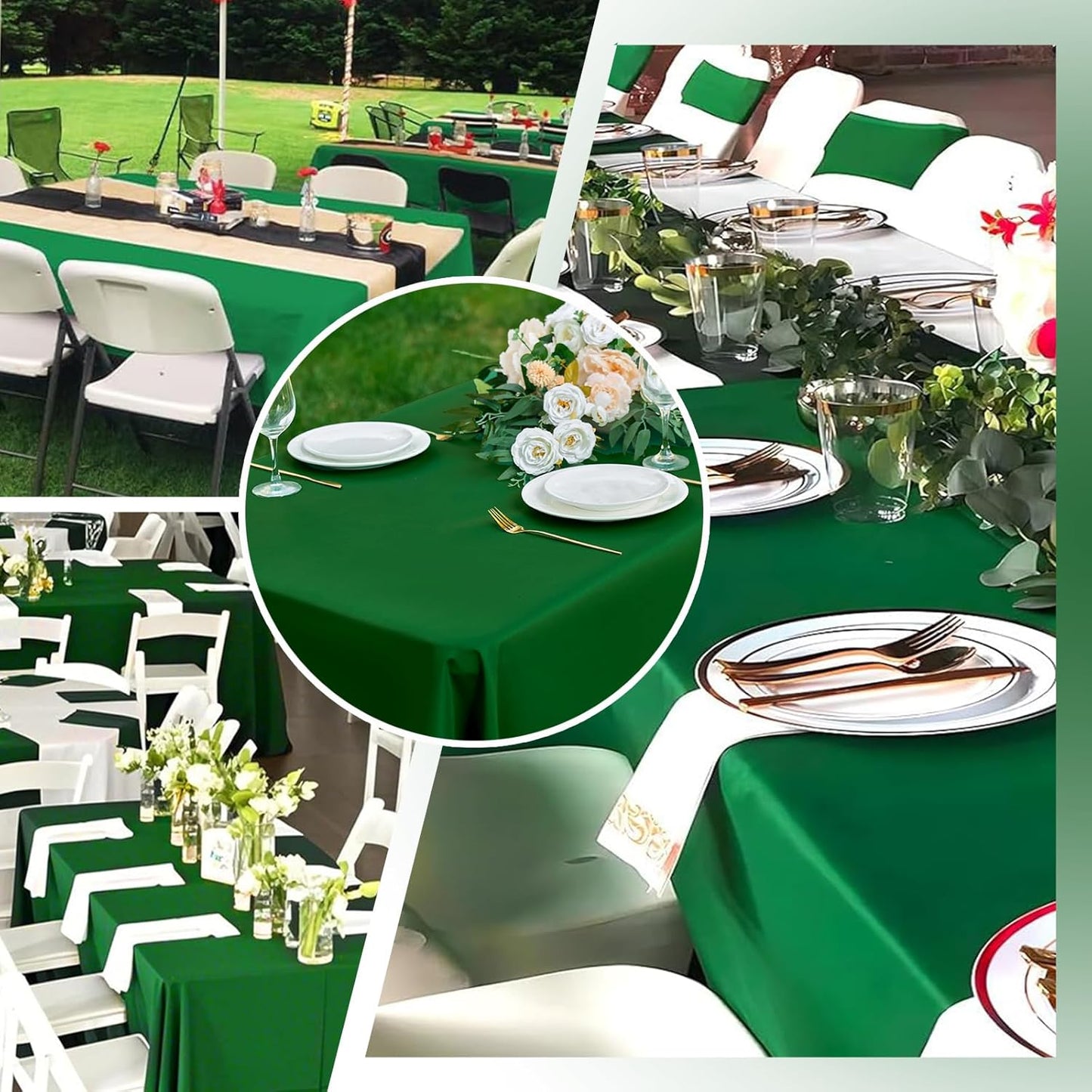 Hunter Green 6 Pack Polyester Table Cloth 60 x 126 Inch, Rectangle Tablecloths for 6 Foot Tables Washable Table Cloth for Party Wedding