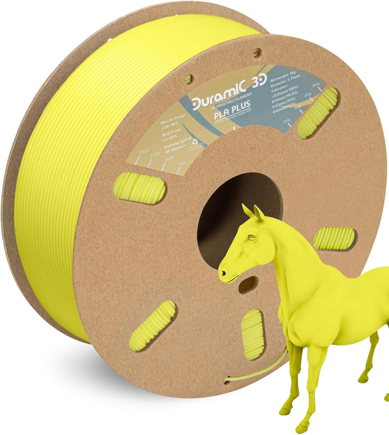 DURAMIC 3D PLA+ Filament 1.75mm 1Kg Light Yellow, PLA Plus Filament 1Kg Spool(2.2lbs) Tougher and Stronger, Dimensional Accuracy Probability +/- 0.02mm