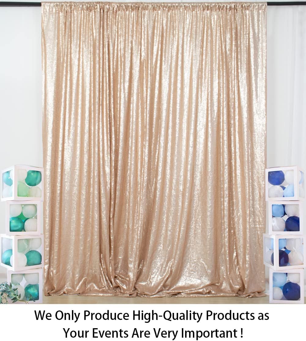 ShiDianYi Sequin Backdrop Curtain 10x10 FT Champagne Sequins Fabric Background for Photography Shimmer Sequined Backdrops for Parties Champagne Blush Curtain for Wedding