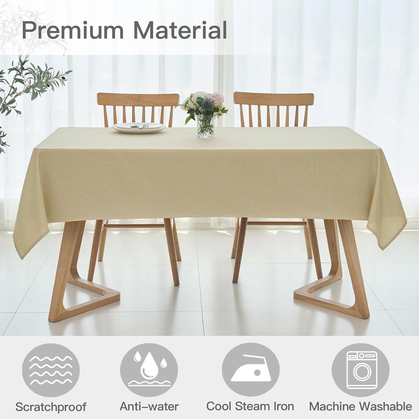 maxmill Square Linen Textured Tablecloth Waterproof Spillproof Wrinkle Free Soft Slubby Textured Table Cloth for Dinner and Party Washable Wipeable Fabric Table Cover Decoration, 60 x 60 Inch, Beige