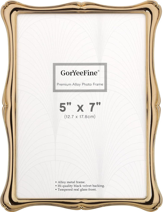 5 x 7'' Premium Alloy Gold Photo Frame - Luxury Display Hi End Décor Picture Frames 7 x 5'' with Velvet Backing,Hi End Décor Metal Frames