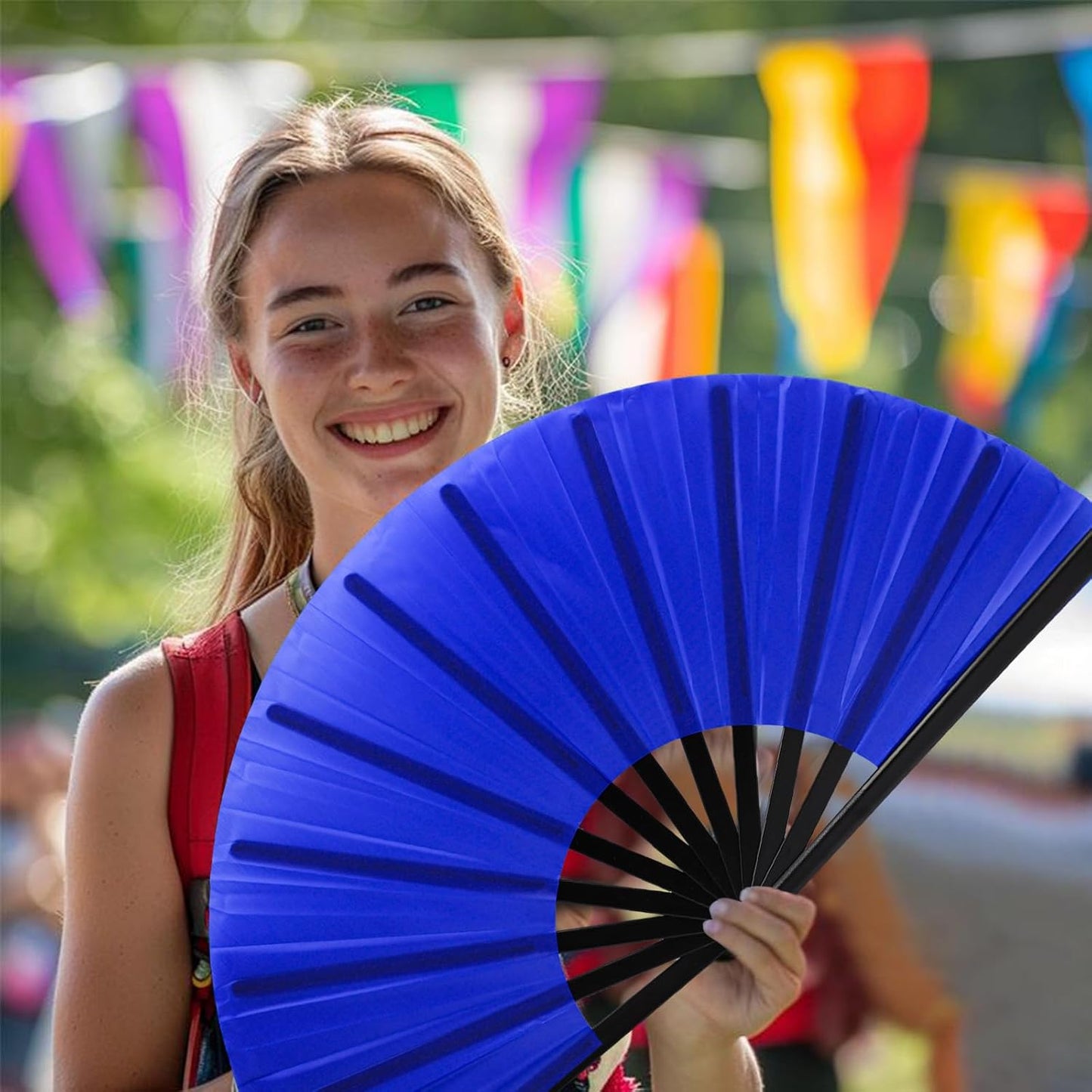 13inch Large Rave Fan Popping Clacking Fans for Line Dancing,Hand Fans for Women Foldable,Boots on The Ground Fan,Portable for Outdoor,Wedding,Party,Decoration (1pcs Blue)