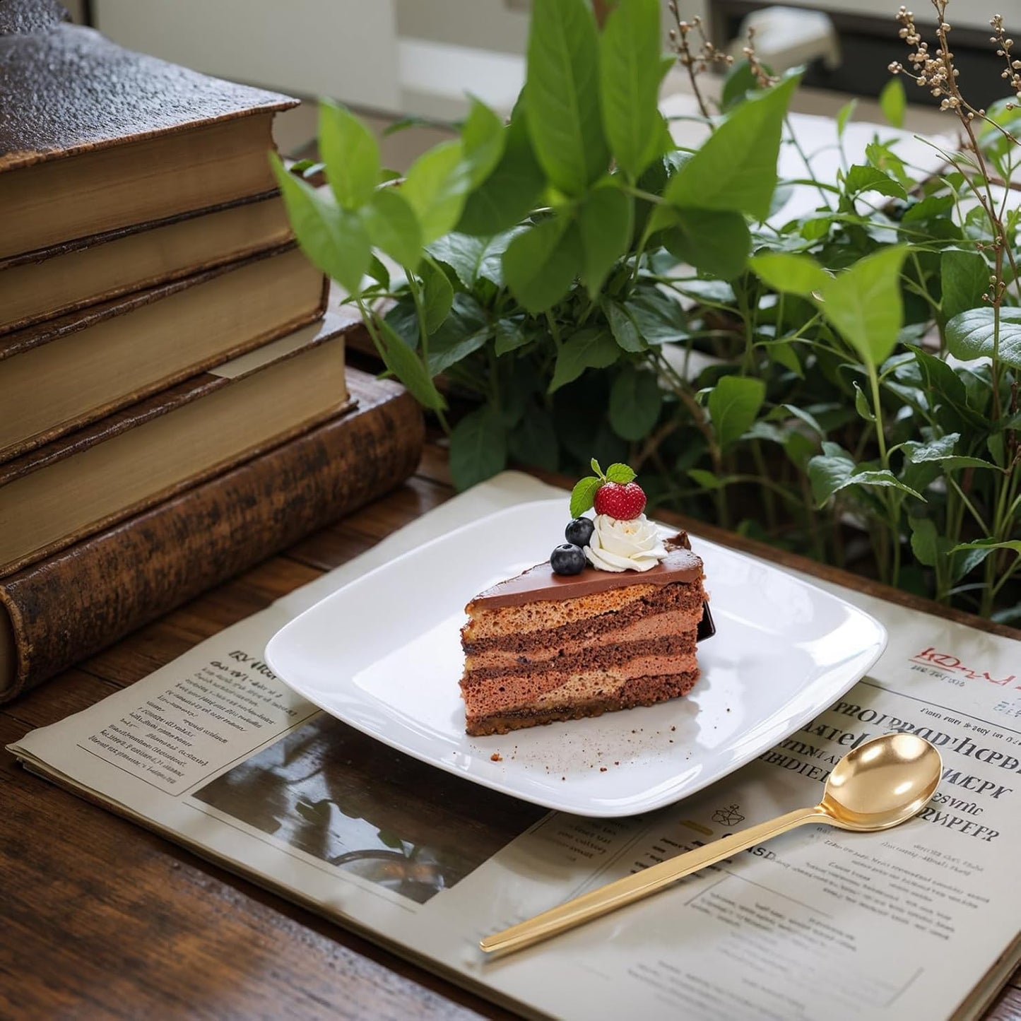 PULOTE 100PCS White Plastic Plates - White Square Disposable Include 50 Dinner 10 inch & 50 Dessert 7.25inch Plates, Ideal for Party & Wedding