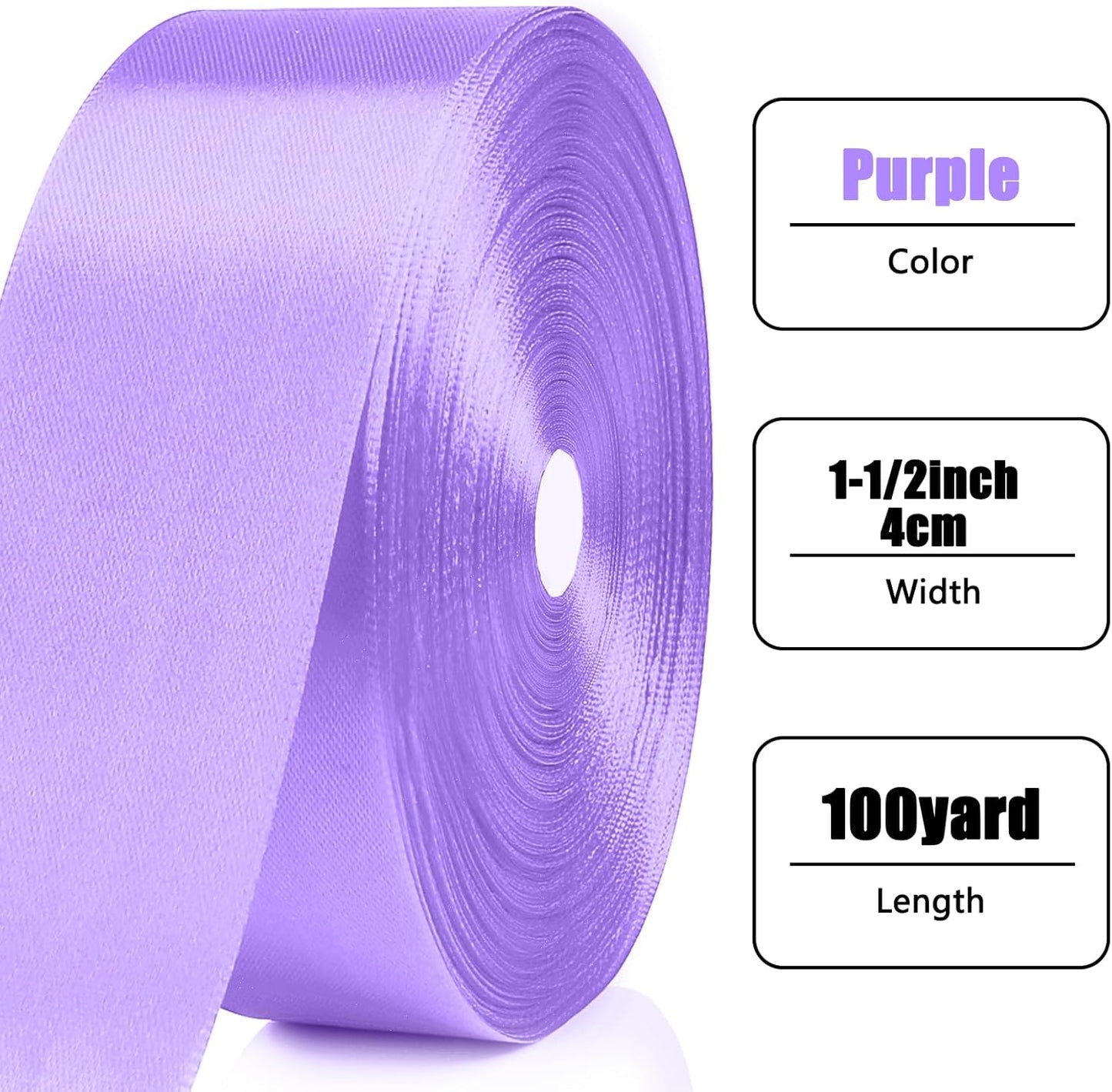 NESCCI 100 Yards Ribbon,1-1/2 Inch Light Purple Satin Ribbon,Single Face Satin Ribbons,Perfect for Gift Wrapping,Wedding Decoration,Handmade Bows,Wrapping Bouquet,Halloween, Christmas