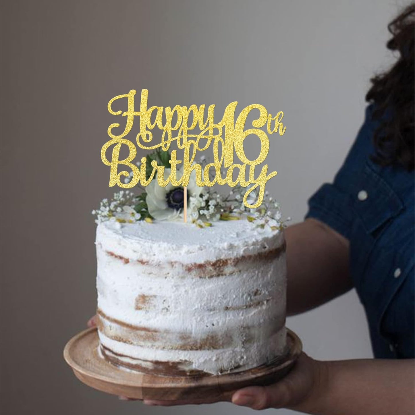 1 PCS Happy 16th Birthday Cake Topper Gold Glitter Cheers to 16 Years Birthday Cake Pick Sweet 16 Fabulous Cake Decoration for Happy 16th Birthday Theme Party Decorations Supplies