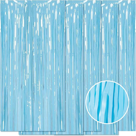 5 Pack Blue Foil Curtain Backdrop 3.2ft x 8.2ft Tinsel Foil Fringe Curtains Macaron Photo Booth Streamer Backdrop for Party Decorations Birthday Baby Shower Bachelorette Holiday Decor (Pastel Blue)
