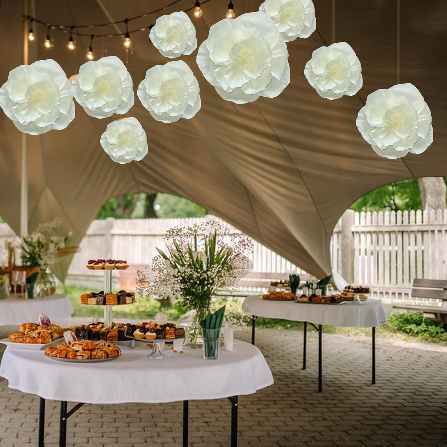 BRT Bearingshui Crepe Paper Flowers Decoration for Wall Total 9 Pcs, Artificial Flowers for Wedding Decor,Flower Backdrop Decor, Baby Bridal Shower Birthday Party, Beige 3D Wall Flowers Decor