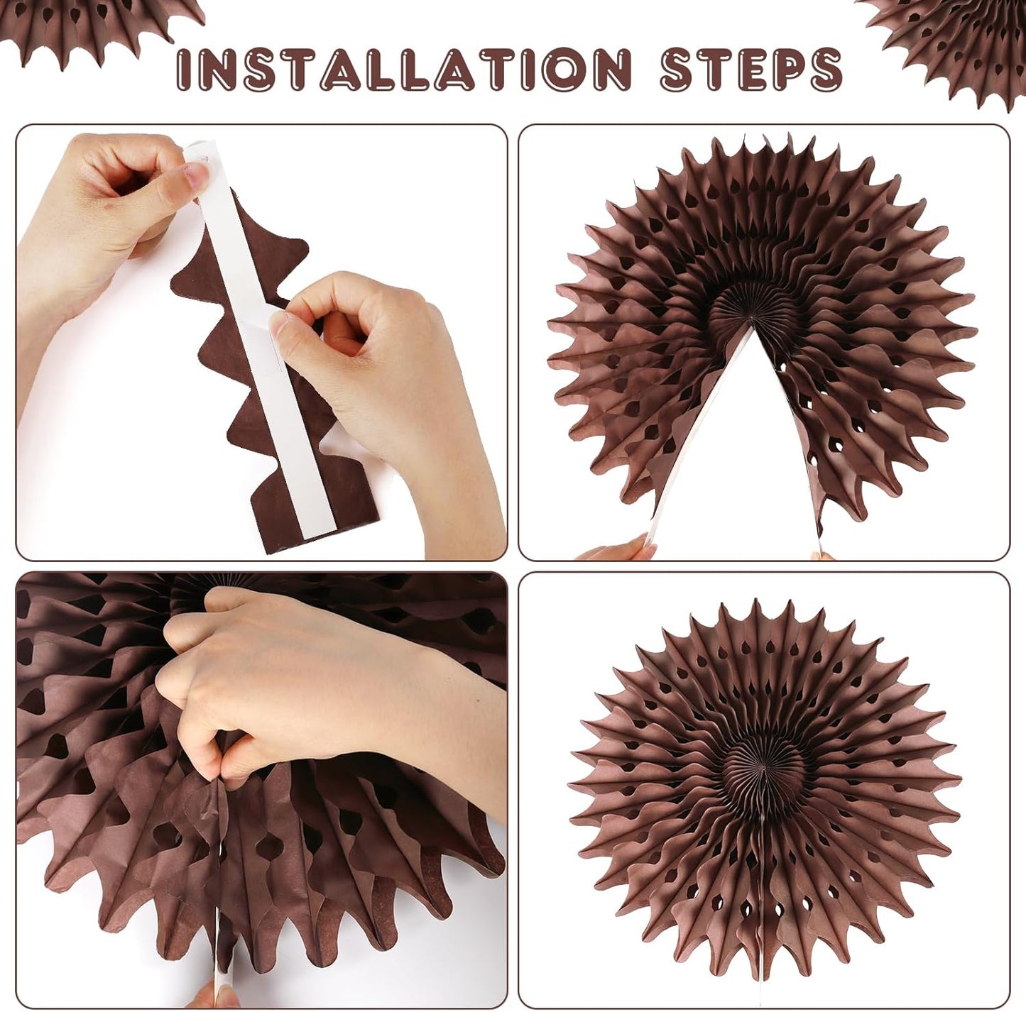 12PCS Paper Fans Brown Neutral Boho Party Decorations Tissue Paper Flowers Decorations for Girl Groovy Birthday Baby Shower Wedding Bachelorette Room Wall Hanging Décor