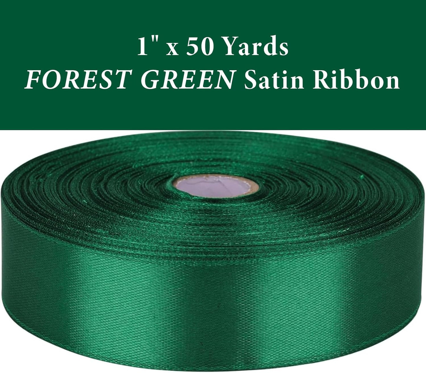 1 Inch Forest Green Satin Ribbon 50 Yards Solid Fabric Ribbons for Gift Wrapping, Crafts, Floral Arrangements, Wedding, Party, Holiday Decor