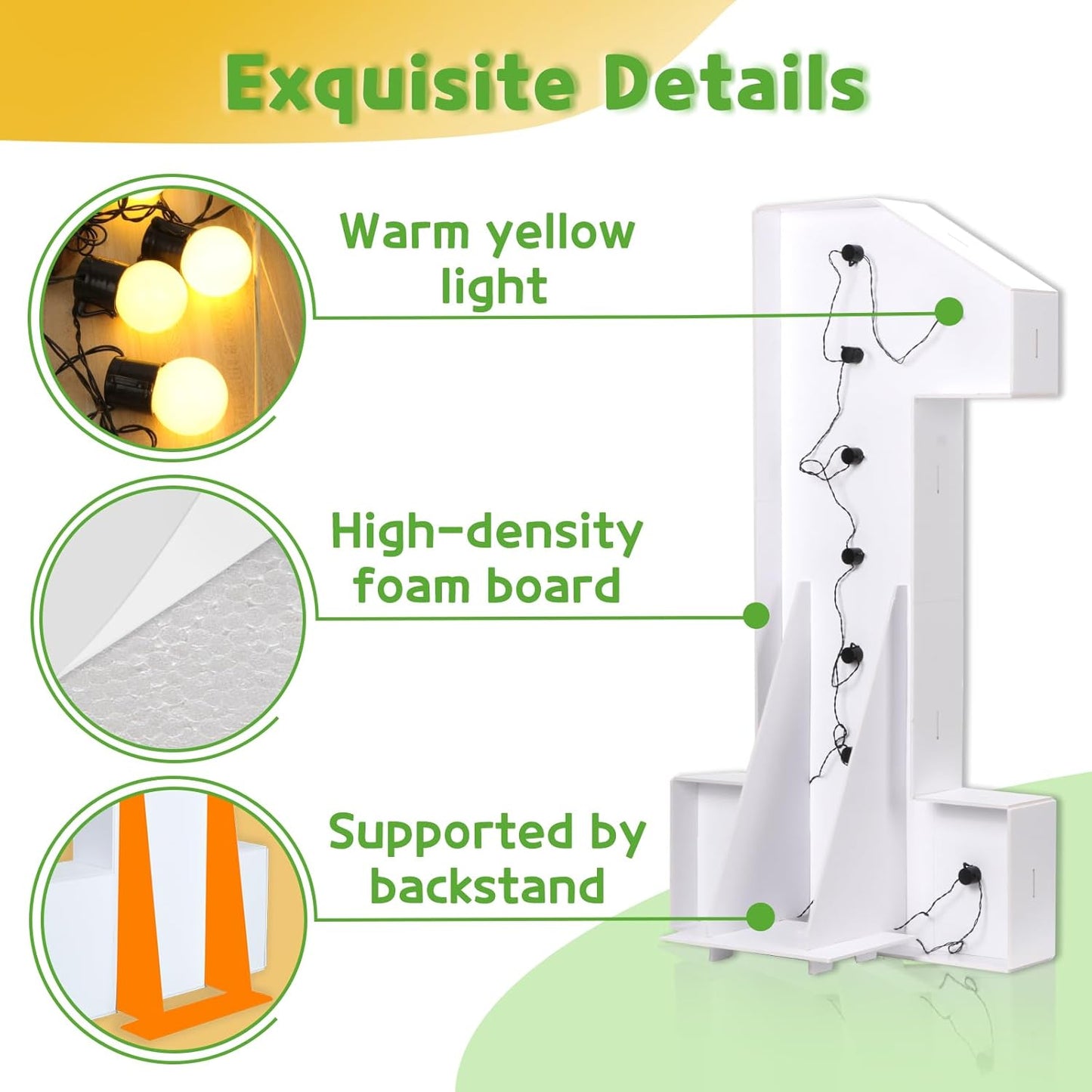 Marquee Numbers 4 Feet Tall Large Light Up Numbers 25th Birthday Decorations Girl Boy Big Yellow Light Outdoor Anniversary Decorations Balloon Arch Kit Party Backdrop 25