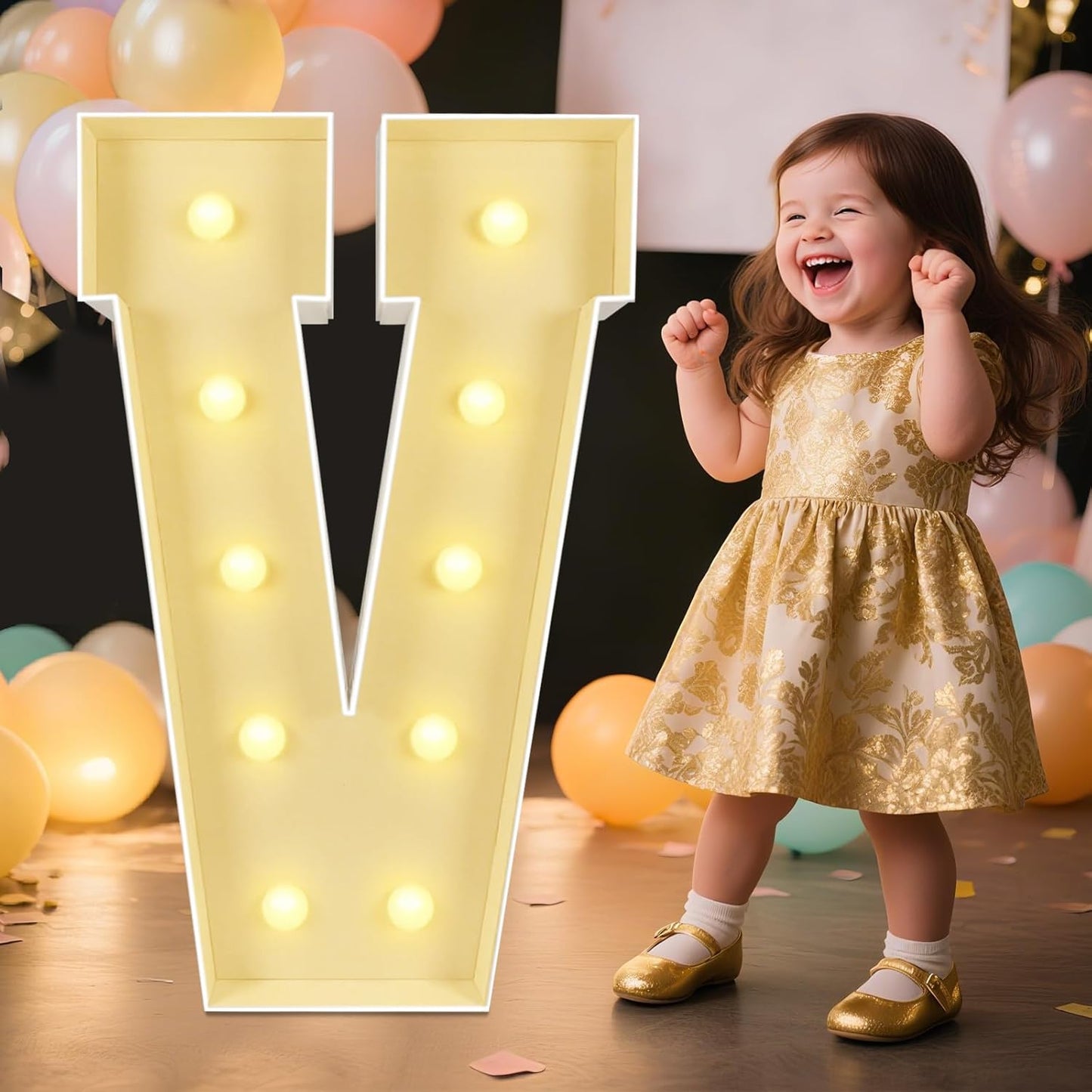 Marquee Light Up Letters: 3FT Large Decorative Signs for Party Decorations Baby Shower Birthday Wedding Engagement Anniversary, 3 Feet Tall Pre-Cut DIY Foamboard Letter V - Easy to Assemble