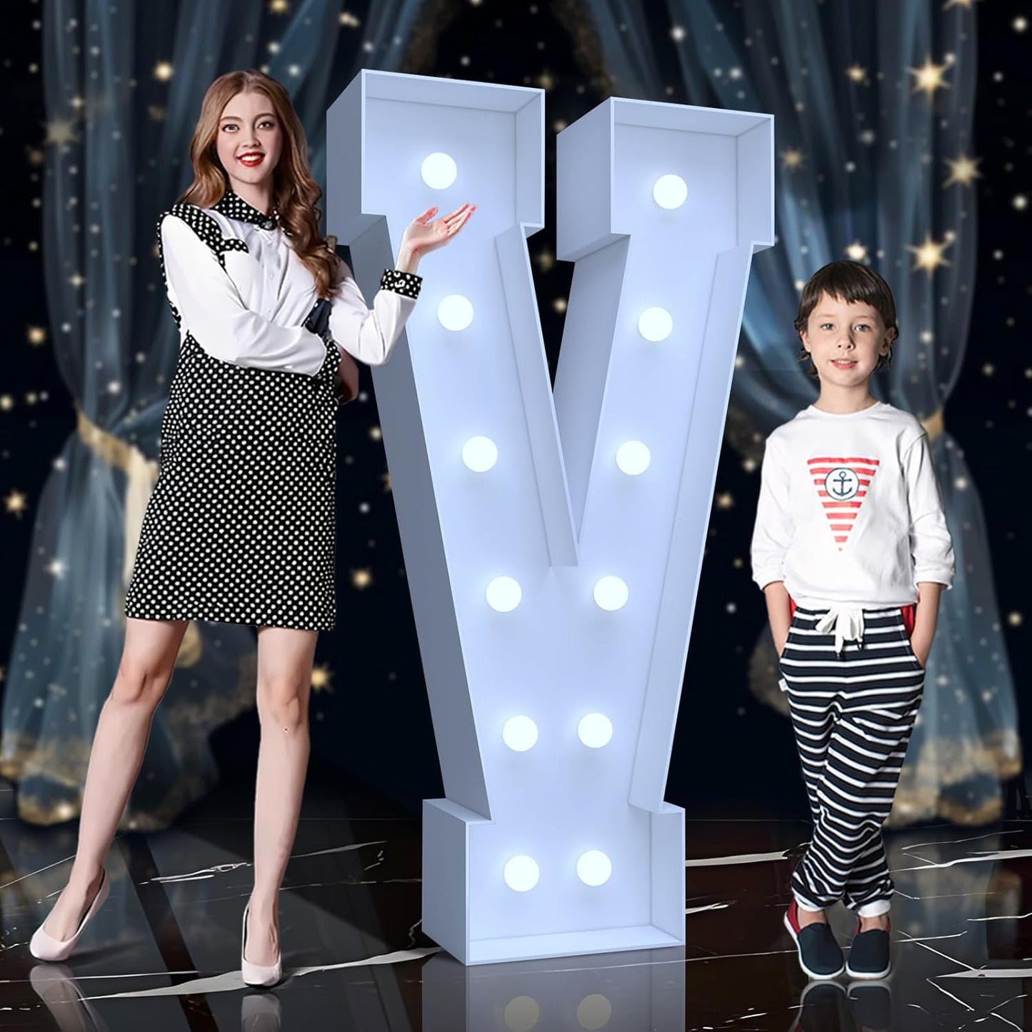 4FT Marquee Light Up Letters V – Cool White LED, Easy to Assemble Foam Board with Back Support, Large Marquee Light Up Letters for Birthday, Wedding, Party, Anniversary, Baby Shower Decor