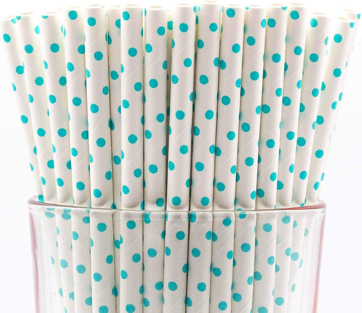 Pack of 300 Teal Blue Polka Dot Biodegradable 4-Ply Paper Drinking Straws (Compostable, Non-toxic, BPA-free)