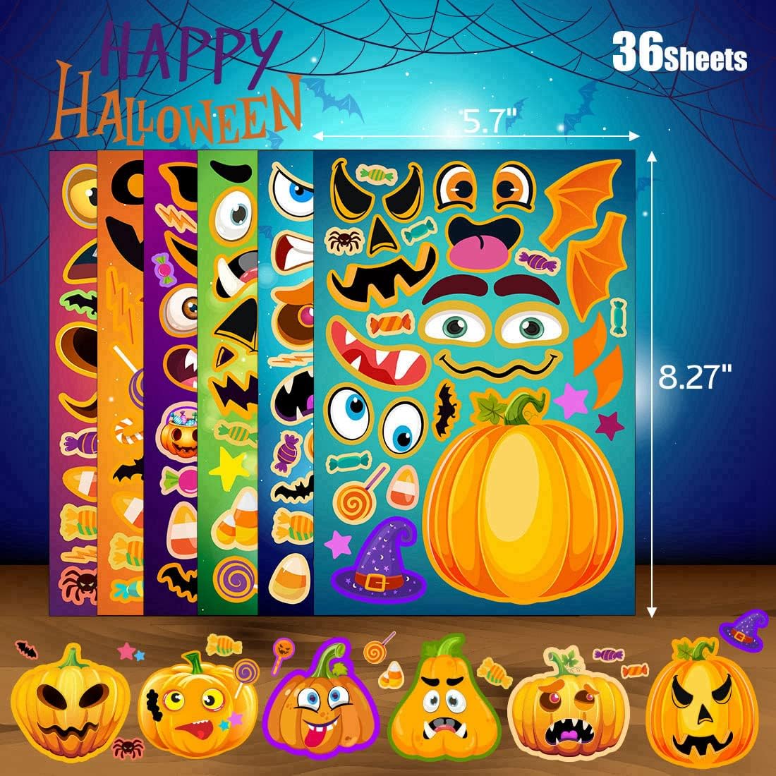 36 Sheets Halloween Stickers for Kids, Make A Pumpkin Face Stickers, Halloween Pumpkin Decorating for Kids Toddlers Party Favors Treats Party Games Goody Bag Filler