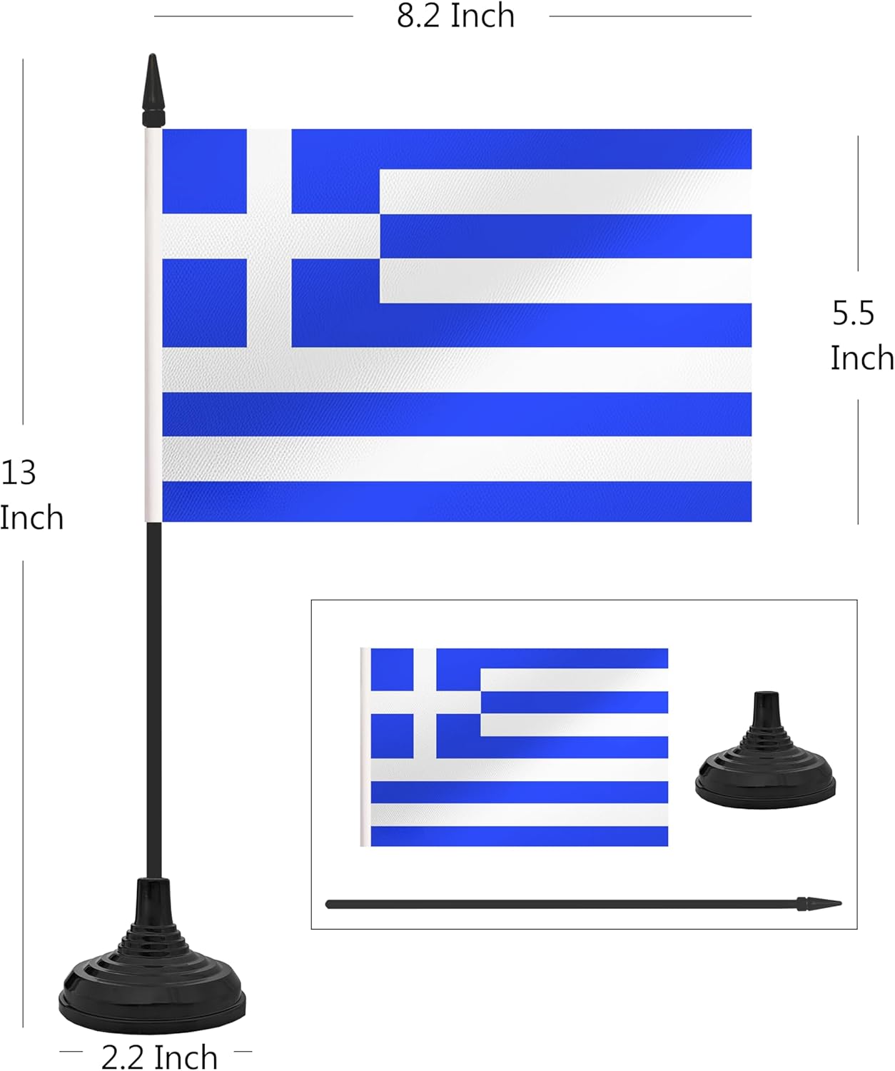 12 Pack Greece Desk Flag Set, Greek Table Office Flag, Small Miniature Desktop Flag With Black Pole and Black Base, Classroom, Offices Meeting Desk Decoration (Greece)