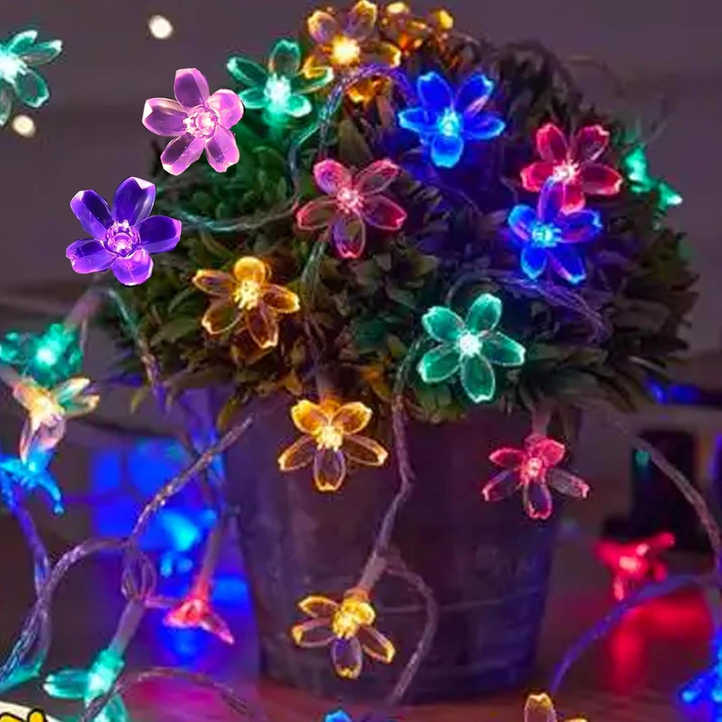 Battery Operated and USB Plug in Fairy Flower String Lights, 10ft 30 LED Cherry Blossom 8 Modes Timer Indoor Bedroom Party Wedding Garden Christmas Easter Tree Hanging Decorations (Multi Colored)