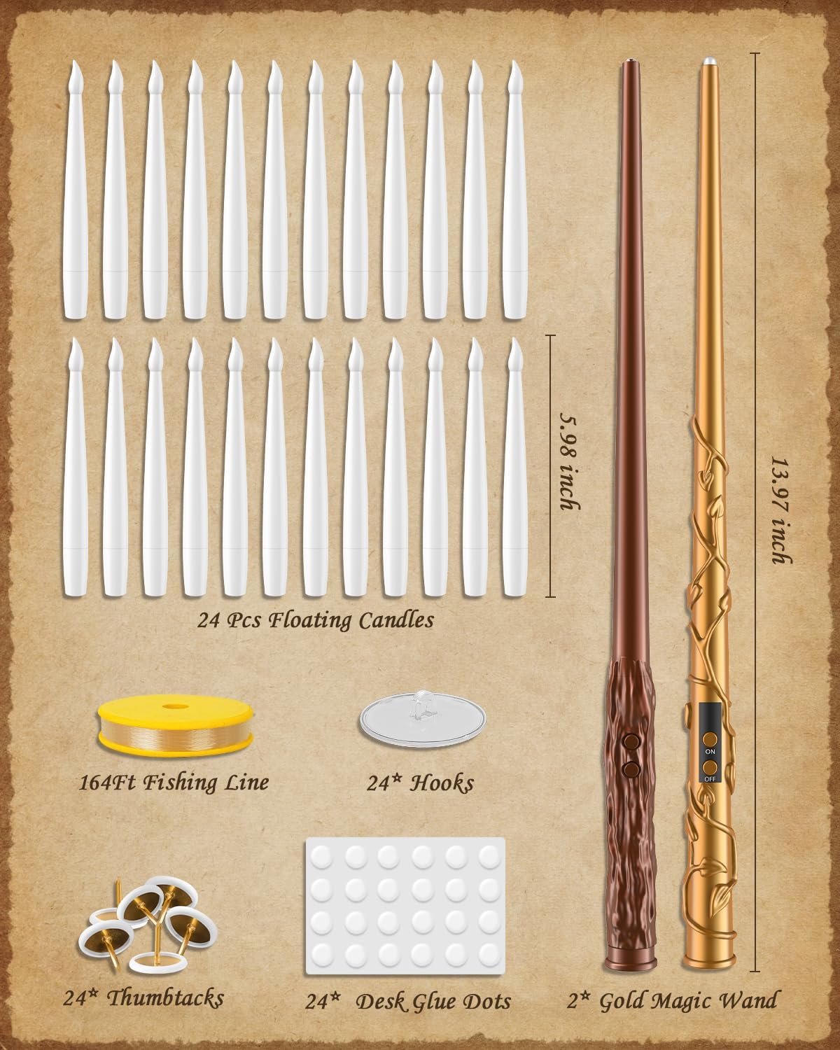 Floating Candles with 2 Wand - 24 Pack Halloween Decorations Magic Flameless Candles Flickering Warm Light LED Hanging Candle Remote, Operated Candles for Christmas Outdoor Indoor Party Decor