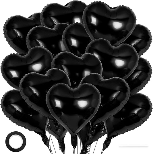 24 Pcs Black Heart Balloons,18 inch Heart Shape Foil Balloons Love Balloons Valentine Balloons for Birthday Party Wedding Engagement Party Baby Shower Valentine Day Decorations (Black)