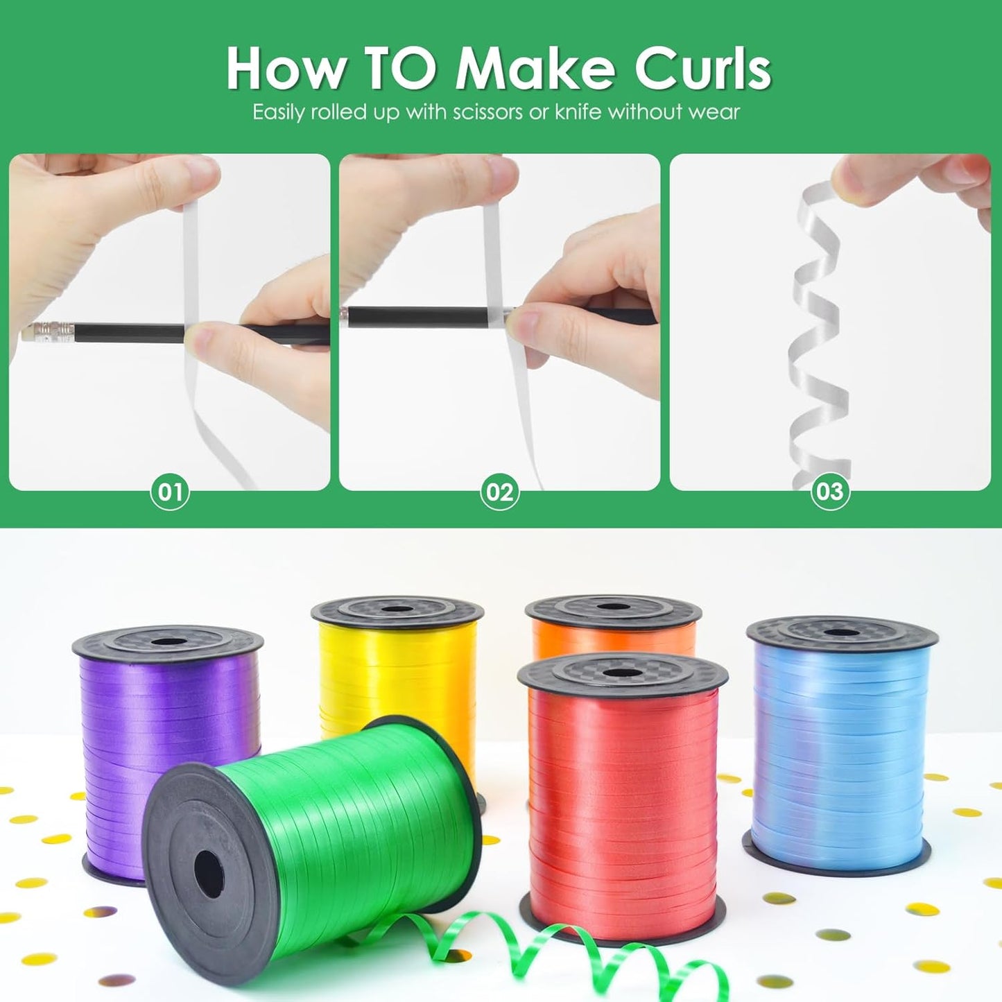 Dark Green Curling Ribbon - 500 Yard, Curly, Thin 3/16" Gift Ribbon for Wrapping, Balloons & Floristry