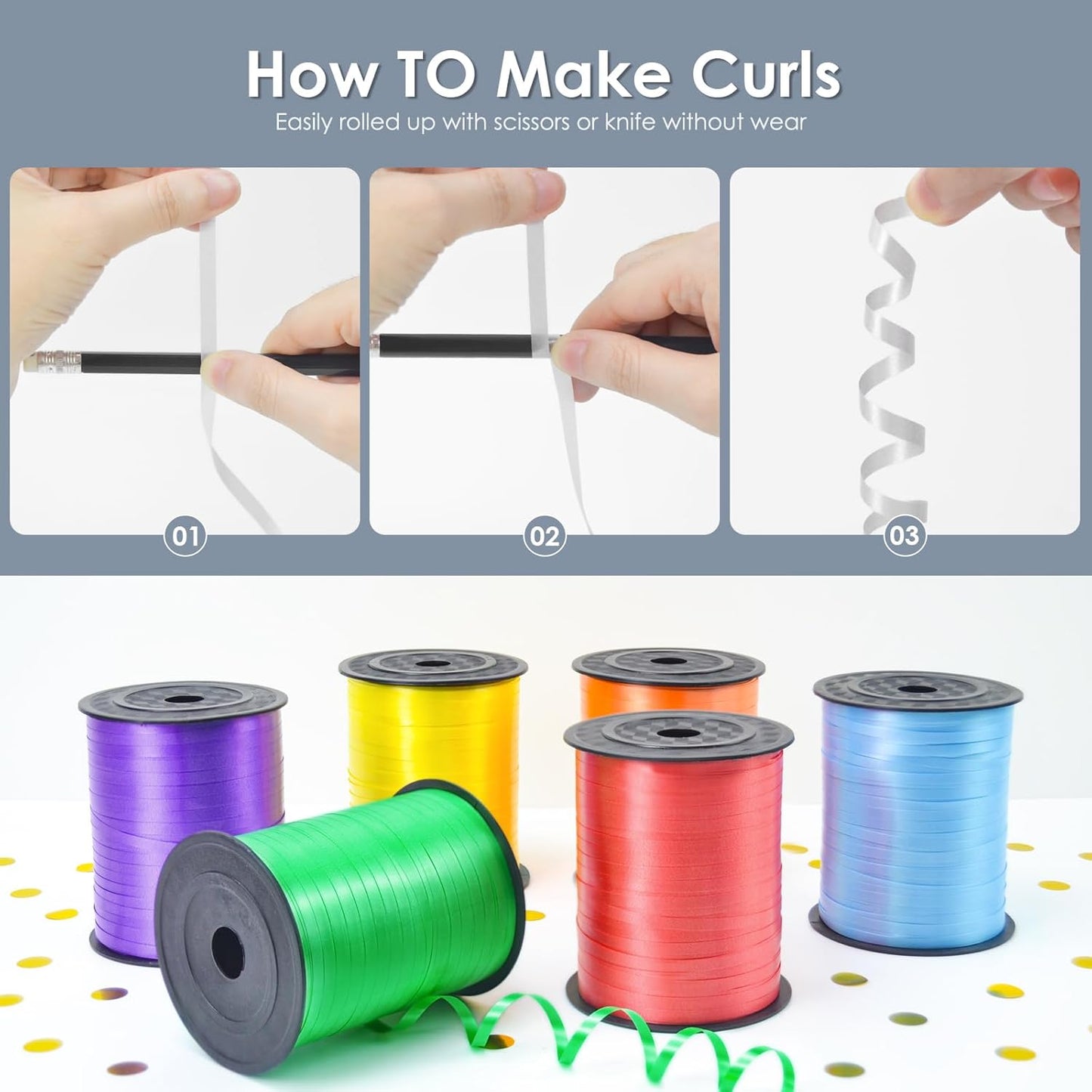 Silver Curling Ribbon - 500 Yard Curly Gift Ribbon for Wrapping, Balloons & Floral Arrangements