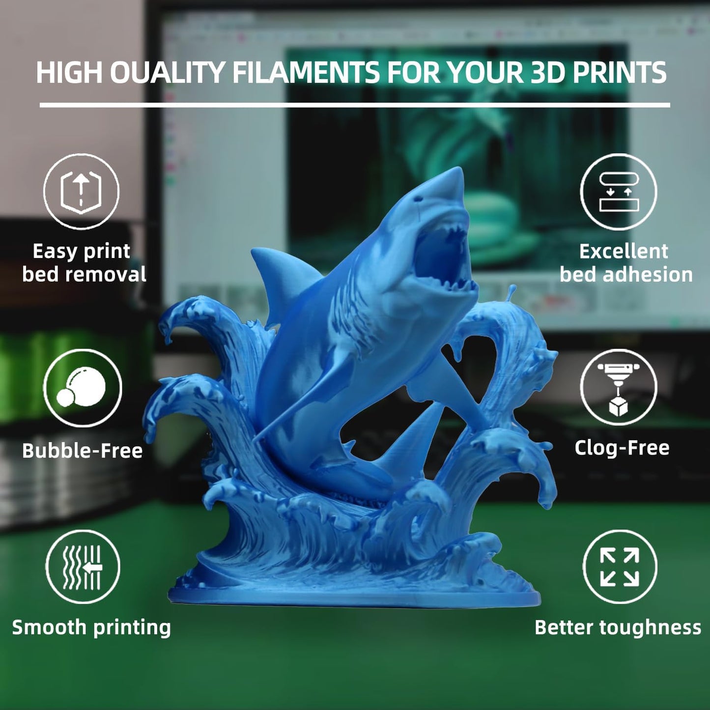 PLA Filament, Silk PLA, 3D Printer Filament, PLA Filament 1.75mm Dimensional Accuracy +/- 0.02mm, 1KG Spool (2.2 lbs), Fit Most FDM Printer (Silk Blue)