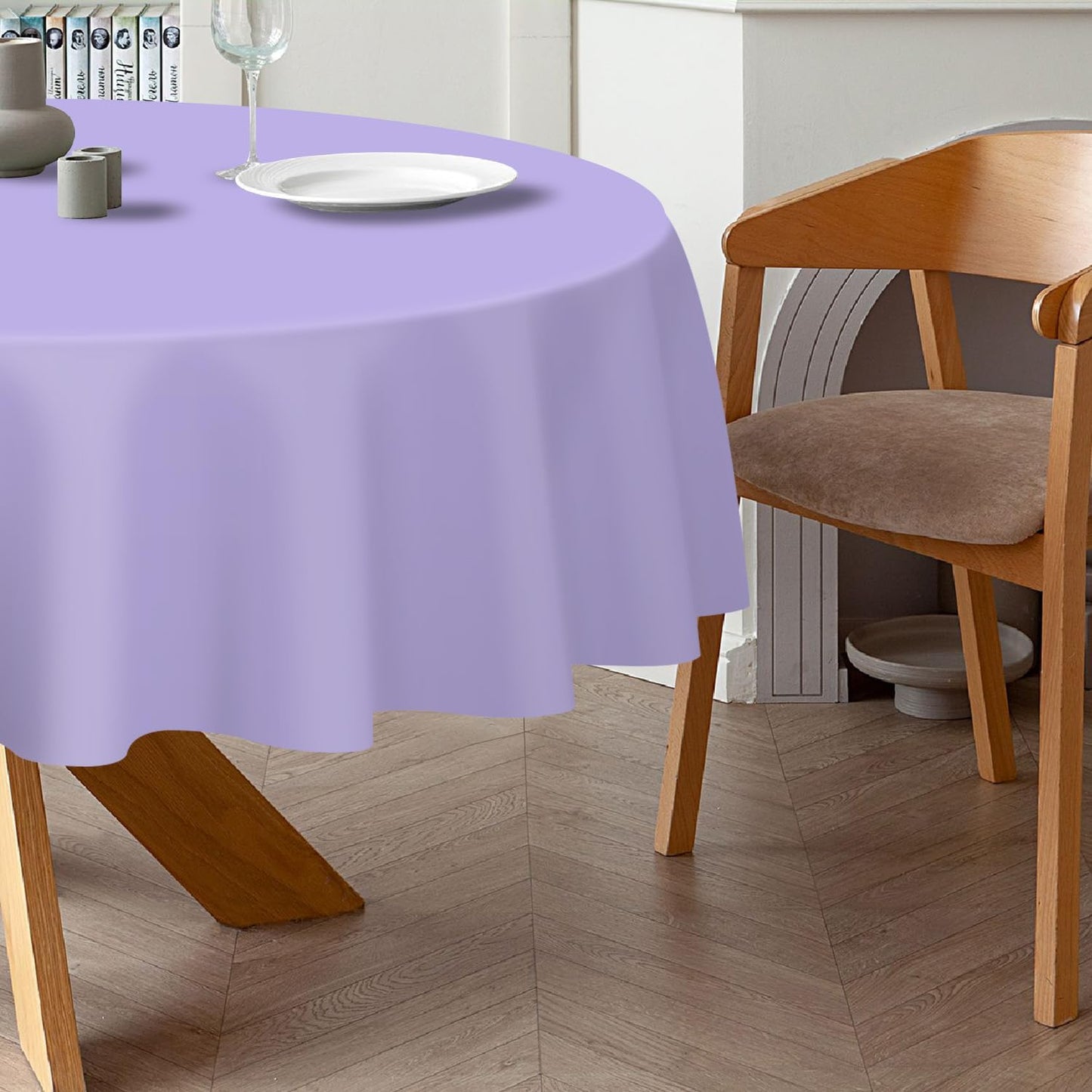 QIKSION Lavender Round Tablecloth 2 Pack, 84 Inch Plastic Table Cover Disposable for Parties