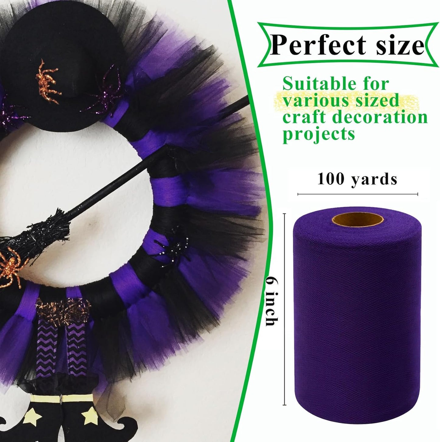 Purple Tulle Fabric Rolls 6 Inch by 100 Yards (300 feet) Fabric Spool Tulle Ribbon for DIY Purple Tutu Halloween Wreath Baby Shower Birthday Party Wedding Decorations Christmas Craft Supplies