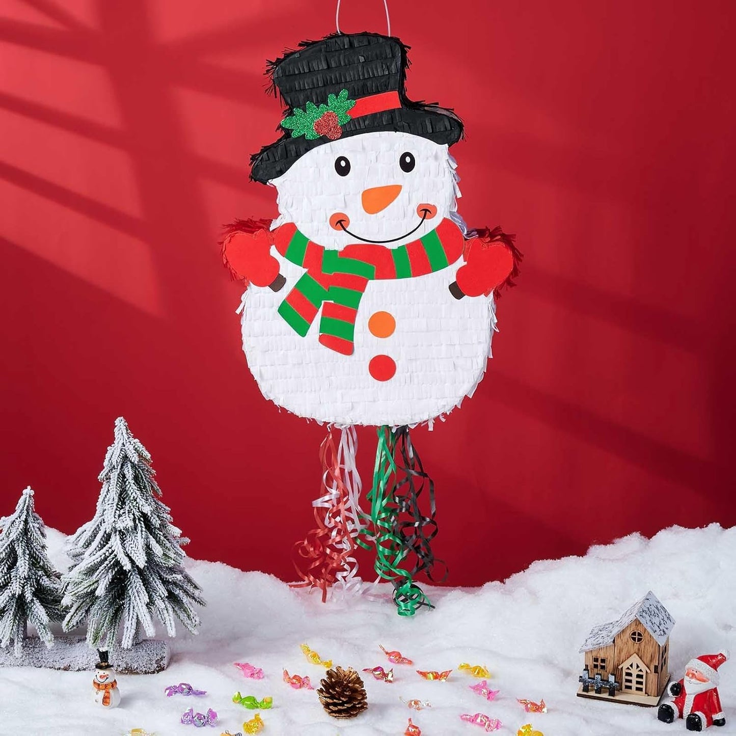 WERNNSAI Christmas Snowman Pinata - Christmas Decorations Snowman Party Game for Kids Merry Xmas Party Decor Supply Winter Festival Gift Favor White Snowman Pinata Large Pull String with Blindfold Bat