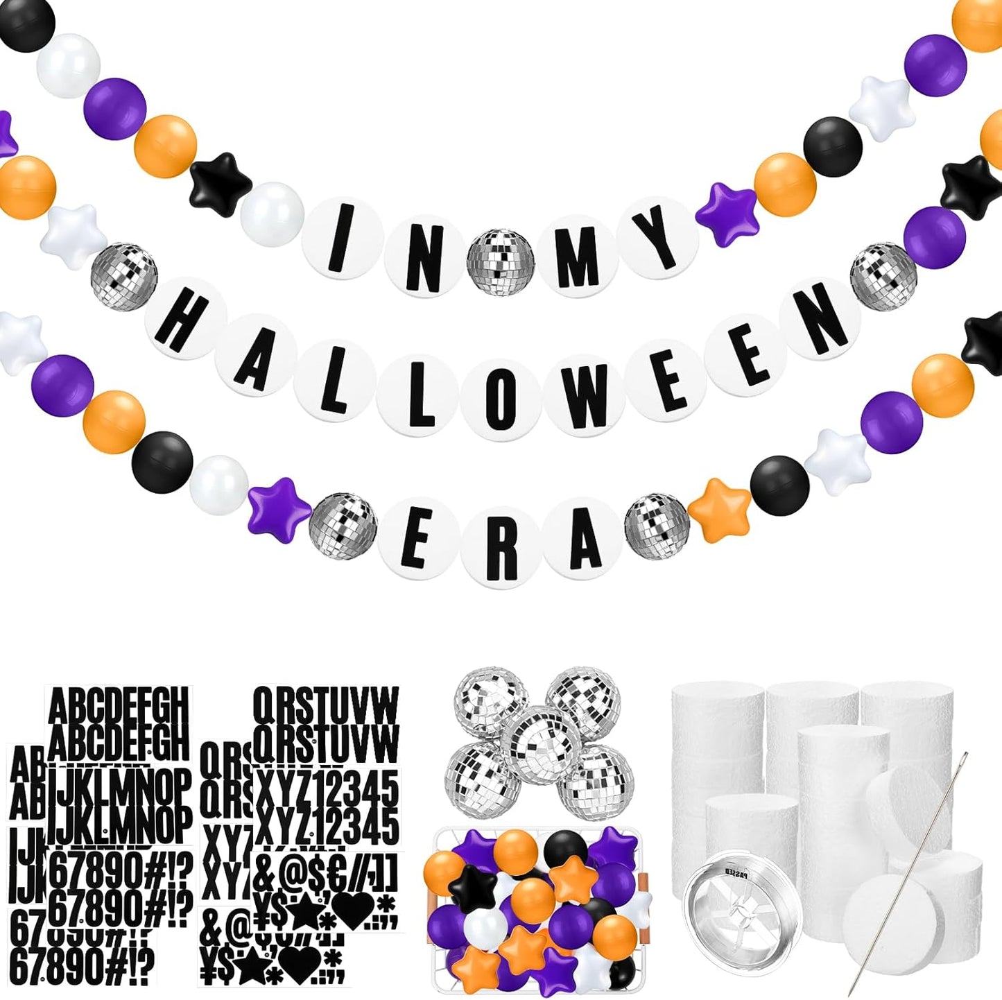 Giant Friendship Bracelet Garland Kit, DIY Birthday Banner with Letters Ball Jumbo Customizable Friendship Bracelet Decor for Halloween Christmas Wedding Party(Black, Orange, Purple)