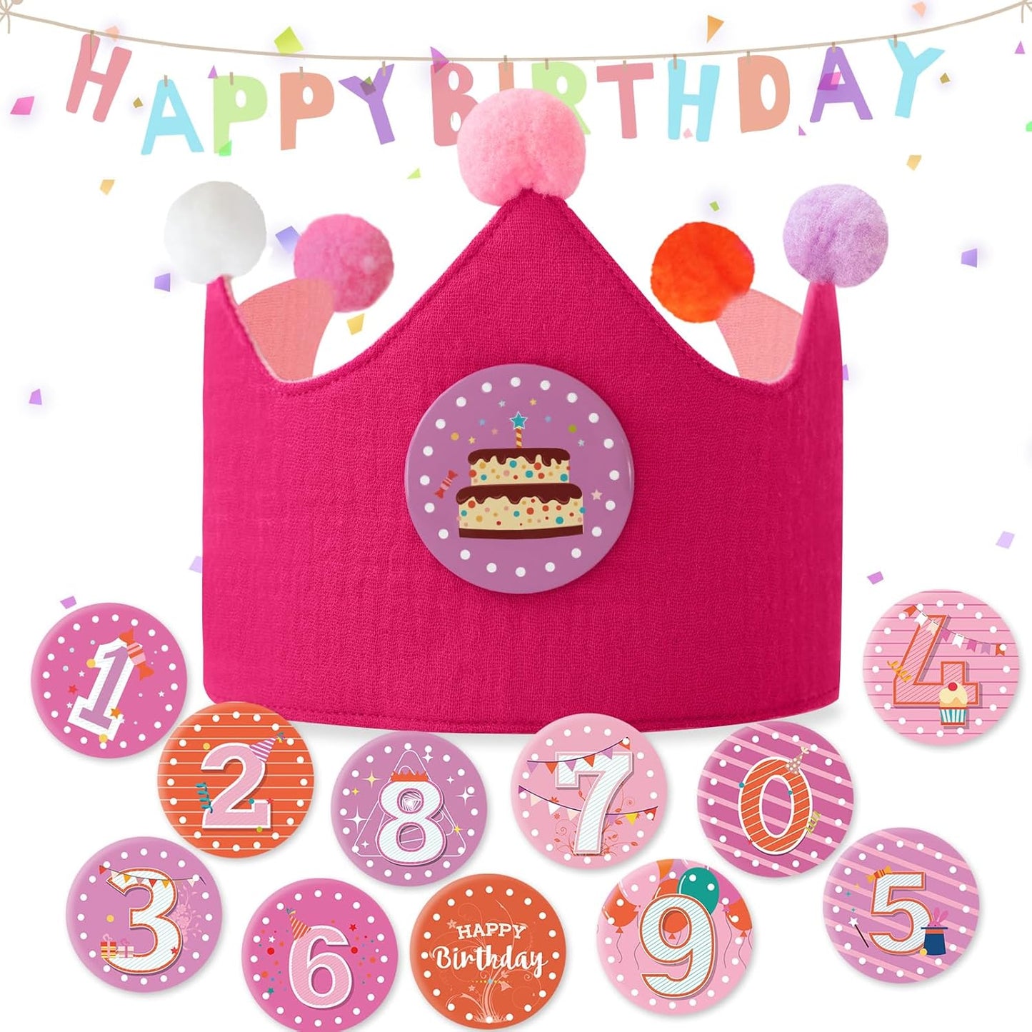 Reusable Birthday Crown with Numbers,Kids Birthday Hat Fabric Crown Pertain Kids Boy Toddler Girl Baby Bday Hats