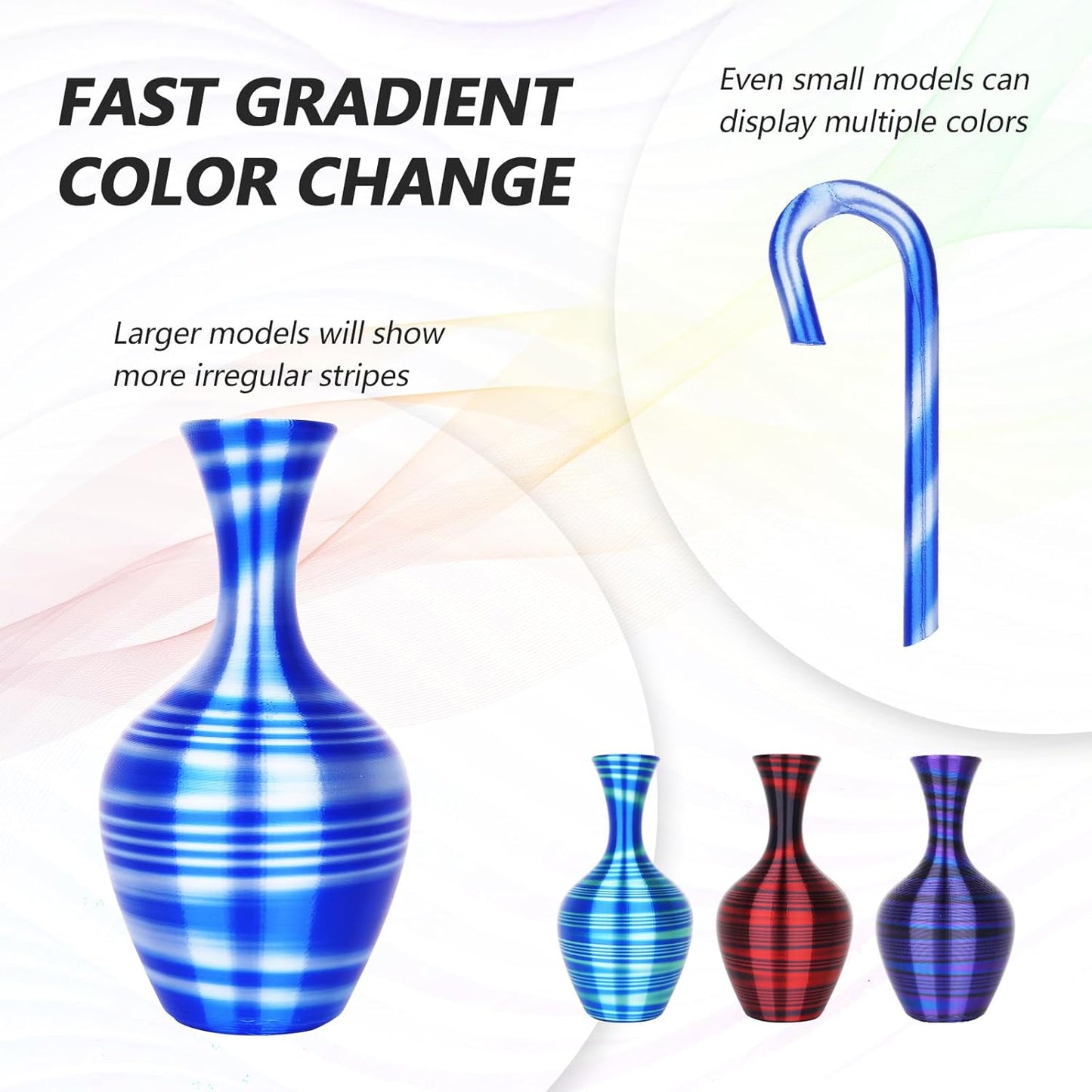 AMOLEN Silk PLA 3D Printer Filament Bundle, Multicolor Gradient Rainbow PLA 1.75mm Pack, Shiny Fast Color Change 3D Printing Filament for Most FDM 3D Printer, 200g X 4 Spools