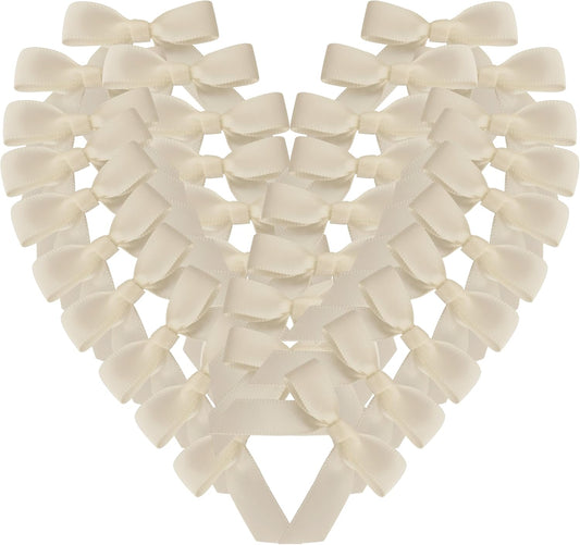50pcs 1-1/2" Mini Satin Ribbon Bows Without Twist Ties for Crafts Gift Wrapping Packing Christmas Decoration (1.5"-Ivory)