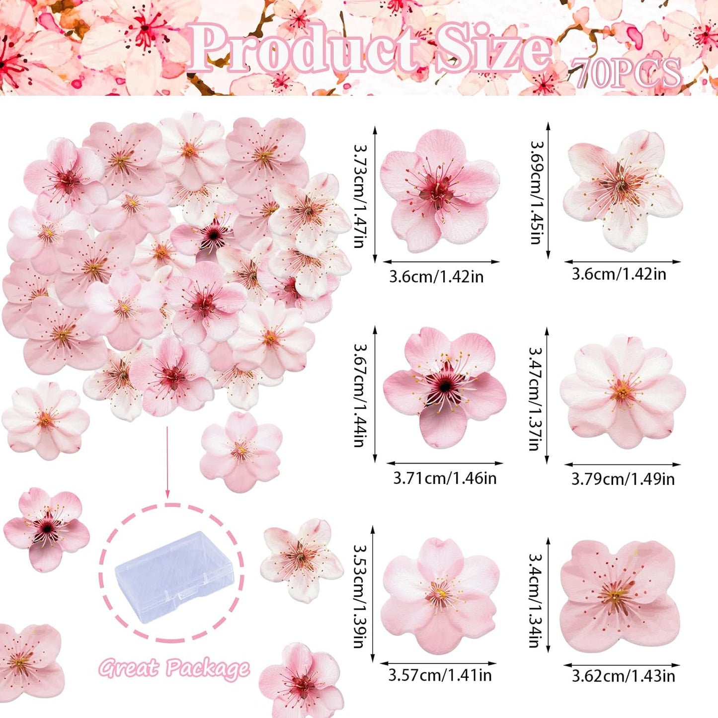 70PCS Edible Cherry Blossoms Cupcake Toppers Pink Edible Cherry Flowers Cake Decorations Wafer Paper Flowers Cupcake Topper for Flowers Theme Baby Shower Birthday Party Decor Supplies