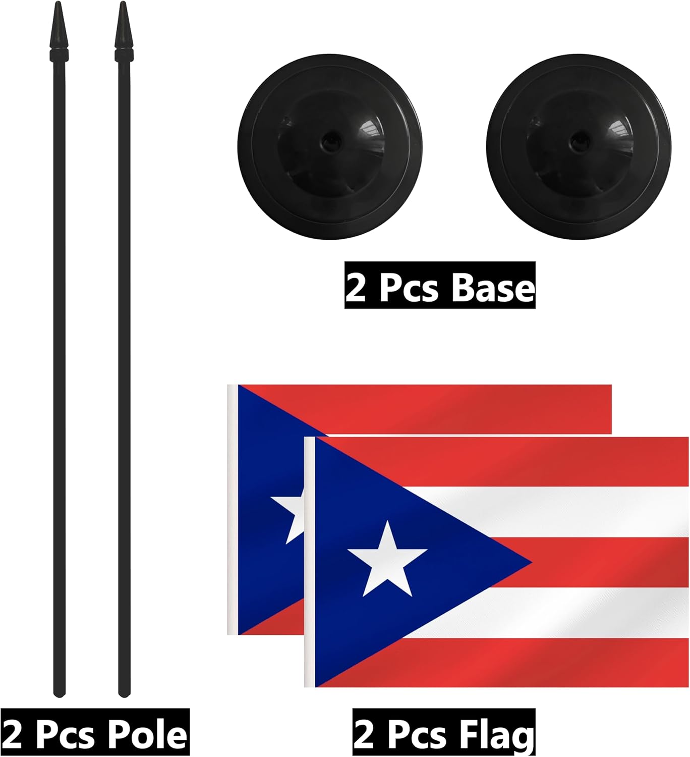 2 Pack Puerto Rico Desk Flag Set, Puerto Rican Desktop Small Miniature Table Office Flag with 12" Black Pole and Black Base, Offices, Classroom, Home, Festival Decoration (Puerto Rico)