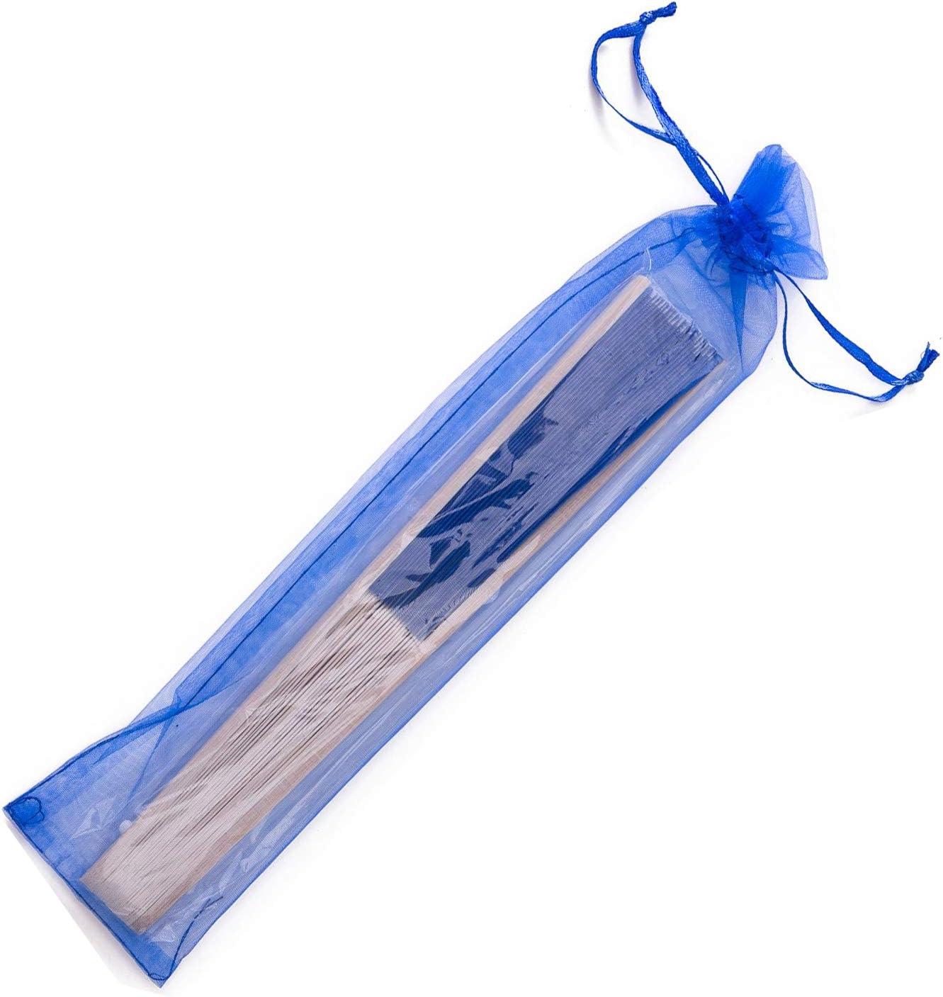 24pcs Imitated Silk Hand Fan Imitated Silk Fabric Bamboo Handheld Folded Fan Bridal Dancing Props Church Wedding Party Favors with Organza Bags (Royal Blue)